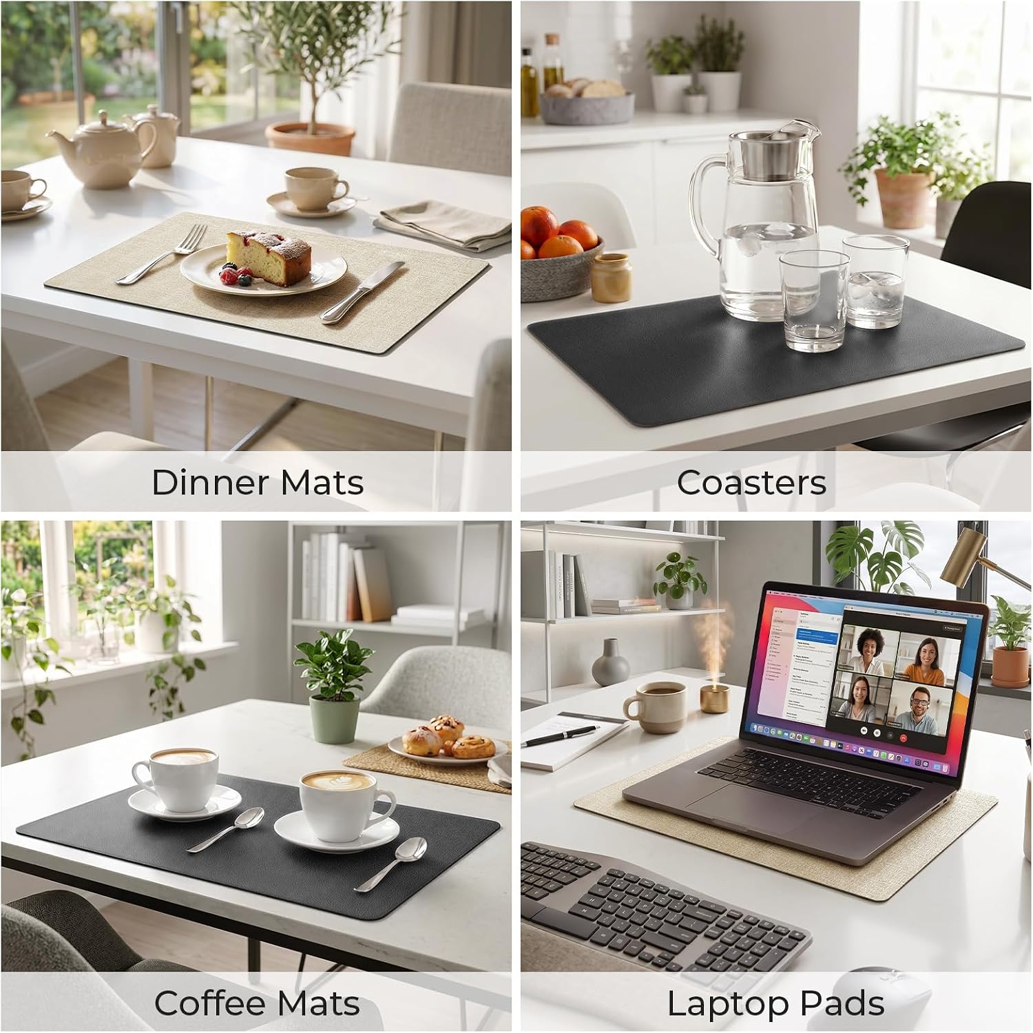 Romanstile Vinyl Placemats Set of 8, Reversible Faux Leather Heat Resistant Wipeable Table Mats, Waterproof Washable