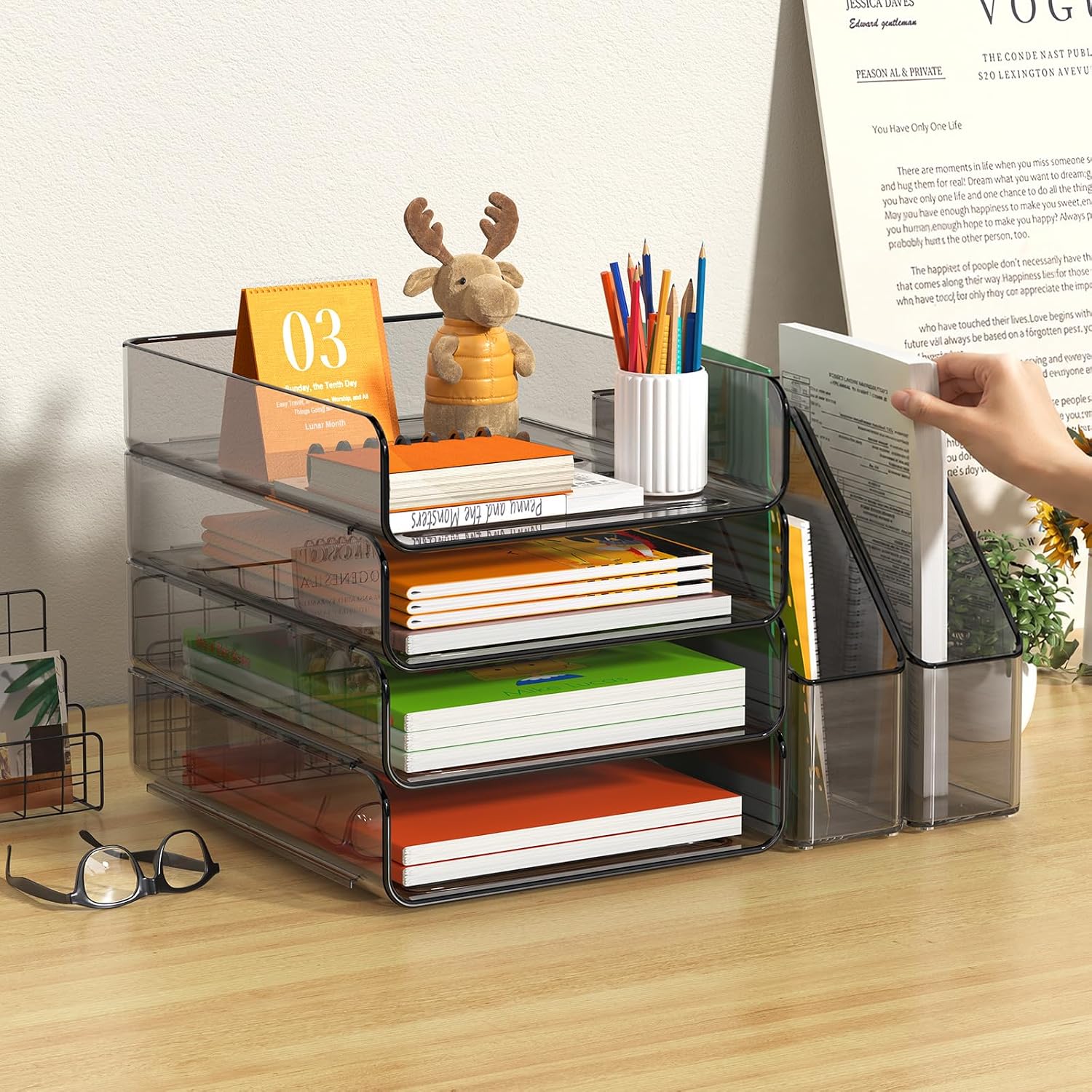 4-Tier Acrylic Paper Tray Organizer / Brown / 15.5 x 12.6 x 11