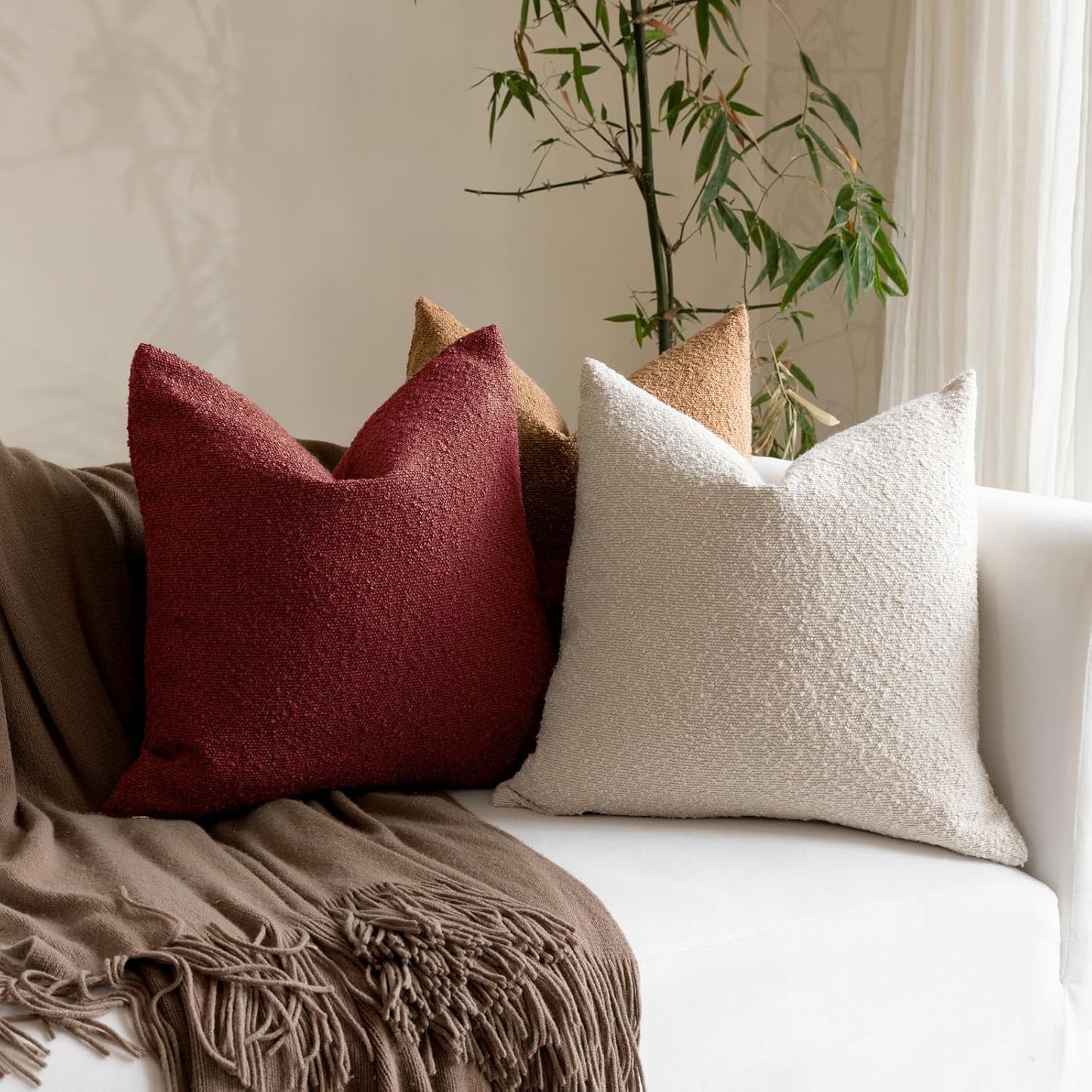 Boucle Throw Pillow Covers / Burgundy / 18 x 18 / Set of 2
