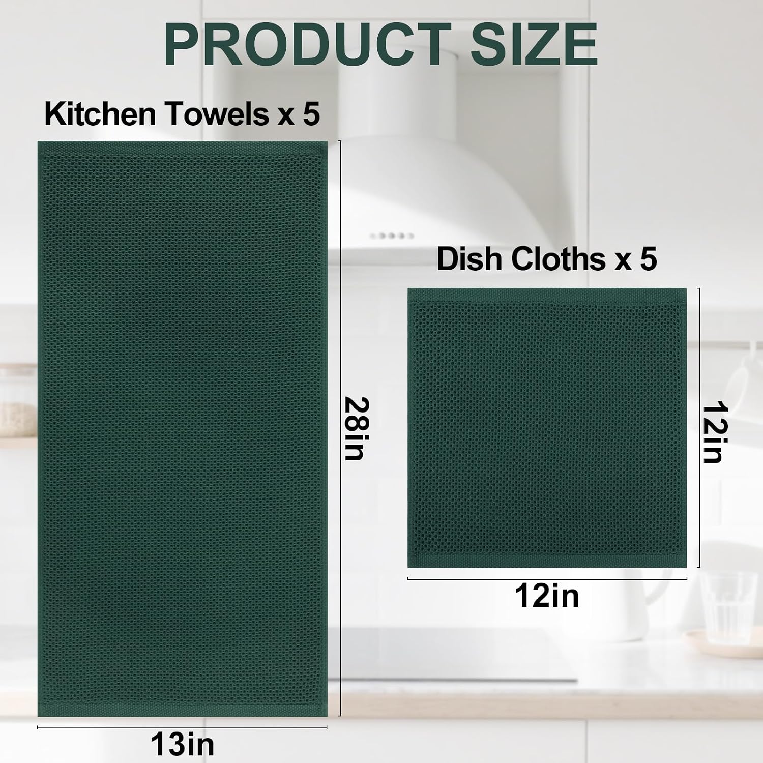 Homaxy 10 Pack 100% Cotton Kitchen Towels and Dishcloths Set,Blackish Green | 12 x 12 Inches and 13 x 28 Inches Kitchen