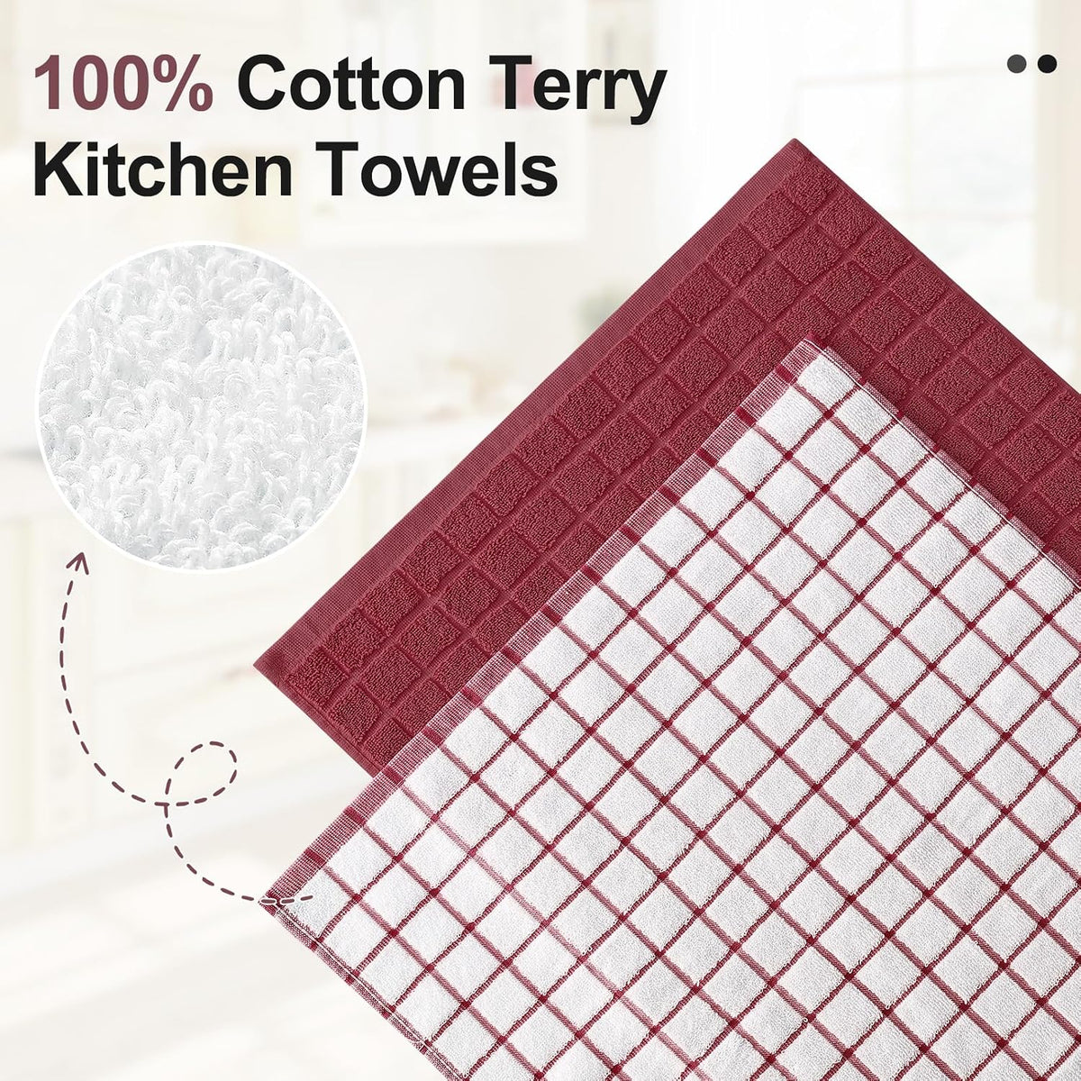 Homaxy Large Premium Cotton Kitchen Towels 16"x 28", 12 Pack, Red | Natural Ring Spun 390 GSM Dish Towels, Super