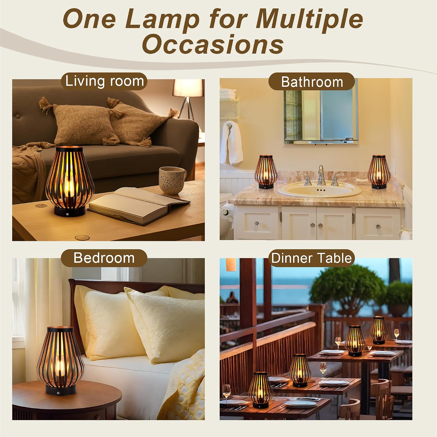 JHY DESIGN Dimmable Touch Bedside Table Lamp 8.5''H Rechargeable Battery Powered Lamp with LED Edison Style Bulb