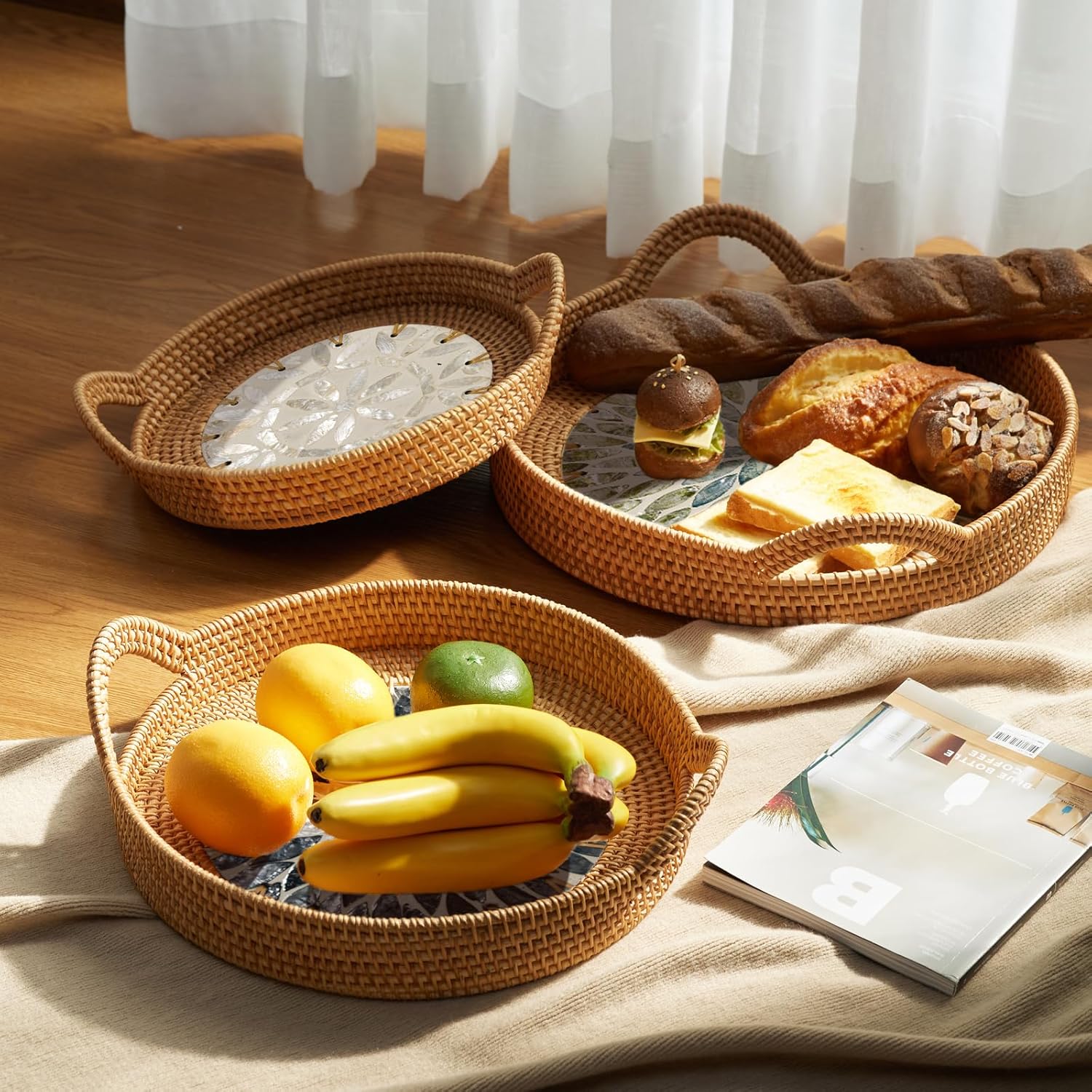 Round Rattan Tray Set