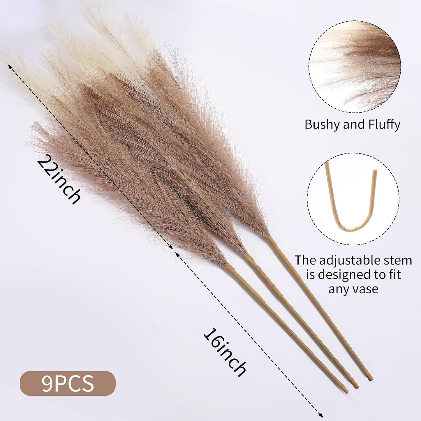 9 Stems Faux Pampas Grass / Beige & Taupe / 38 Inch