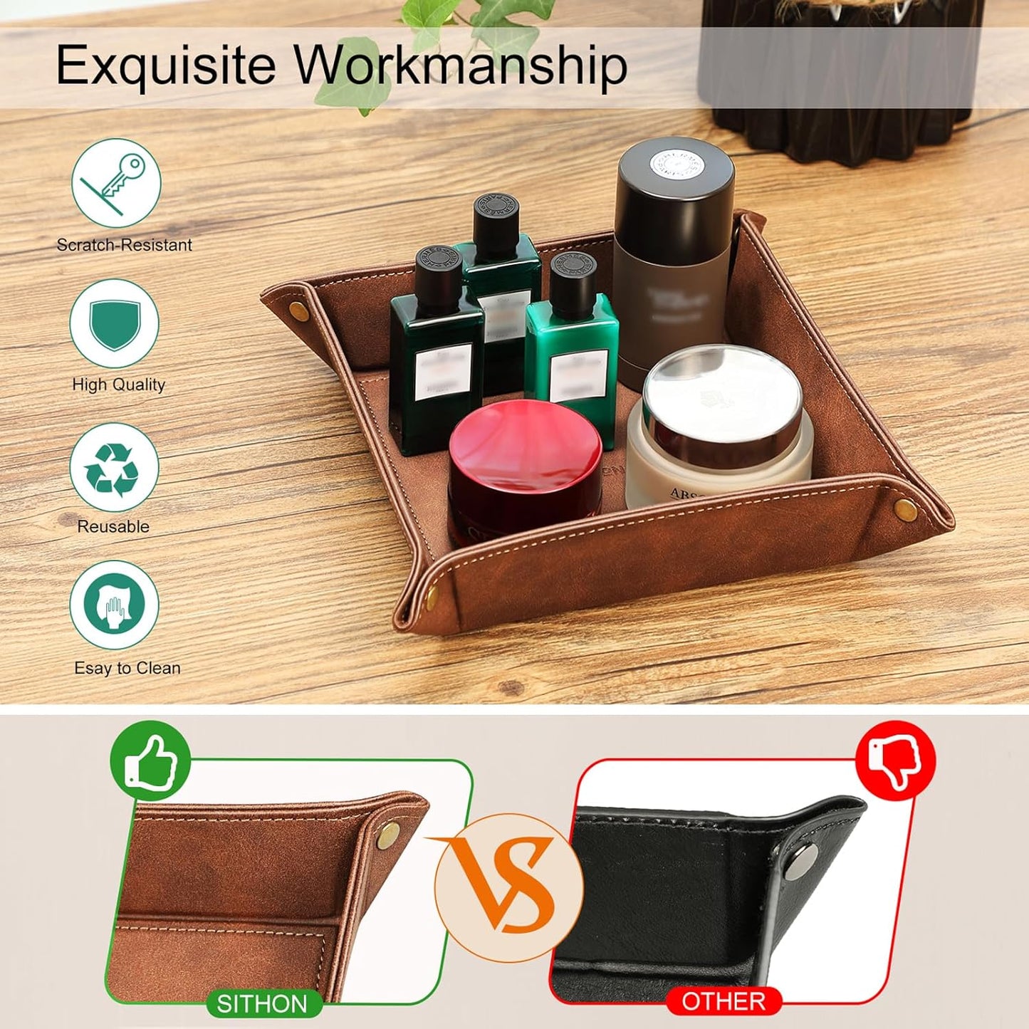 Valet Tray Desktop Storage Organizer / Brown
