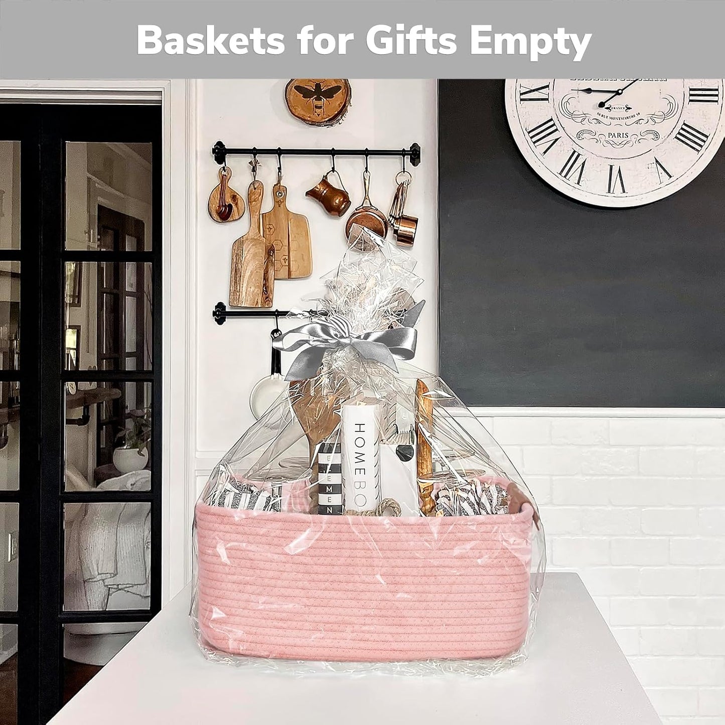 Decorative Woven Baskets / Pink / 14.5 x 13 x 6