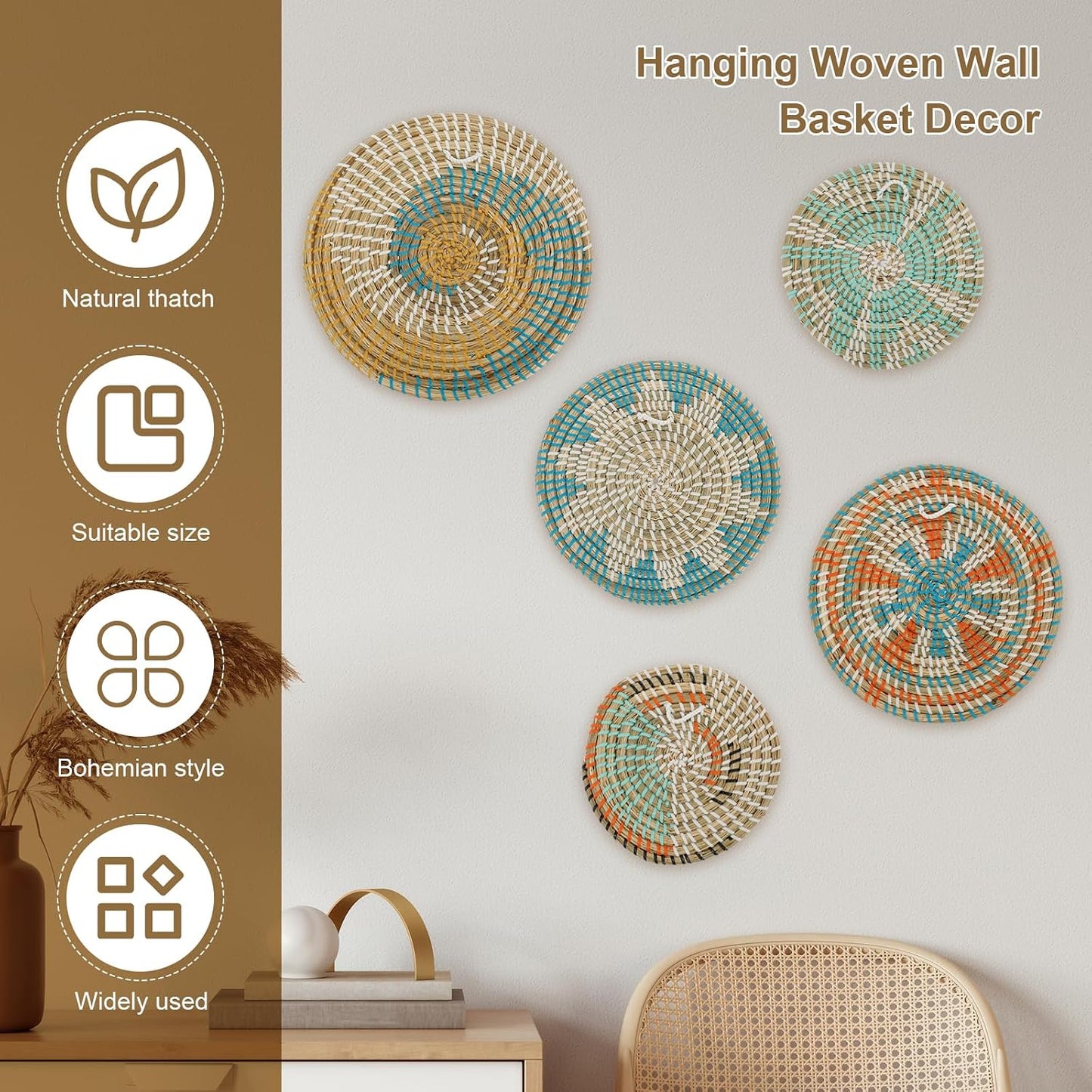 Rattan Wall Basket Set / Set of 5