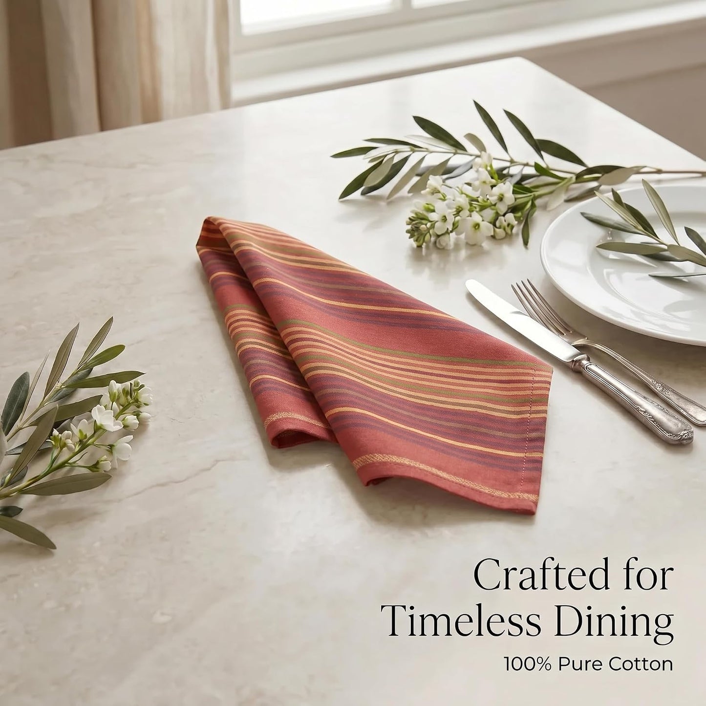 Urban Villa Cloth Napkins Cotton 20x20 (Set of 12) Fall Stripes