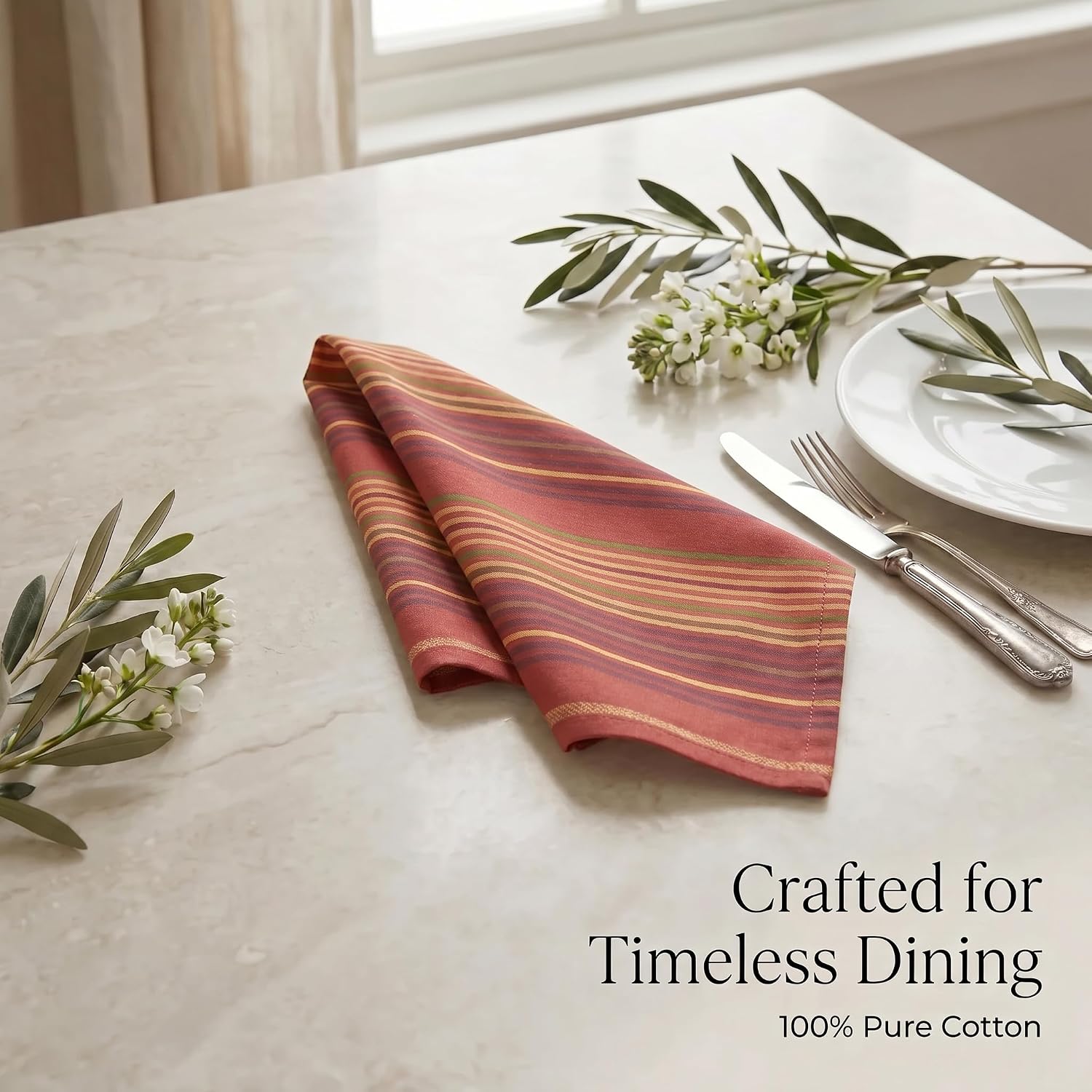 Urban Villa Cloth Napkins Cotton 20x20 (Set of 12) Fall Stripes