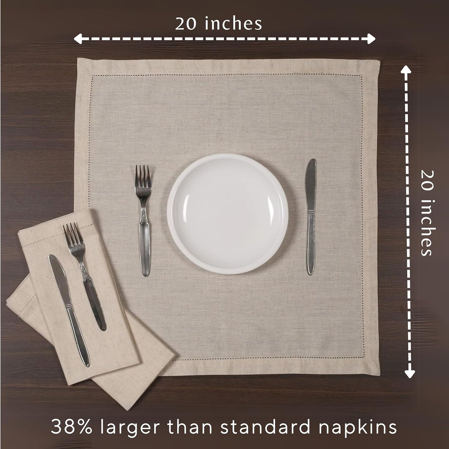 Ramanta Home Natural Cloth Dinner Napkin Set of 12-20x20 Inch, Premium Cotton Linen Flax Hemstitched Napkins, Soft