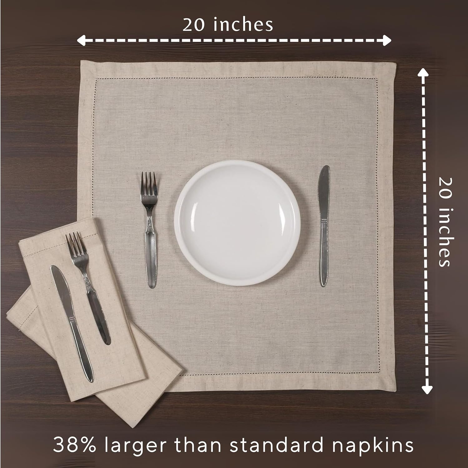 Ramanta Home Natural Cloth Dinner Napkin Set of 12-20x20 Inch, Premium Cotton Linen Flax Hemstitched Napkins, Soft
