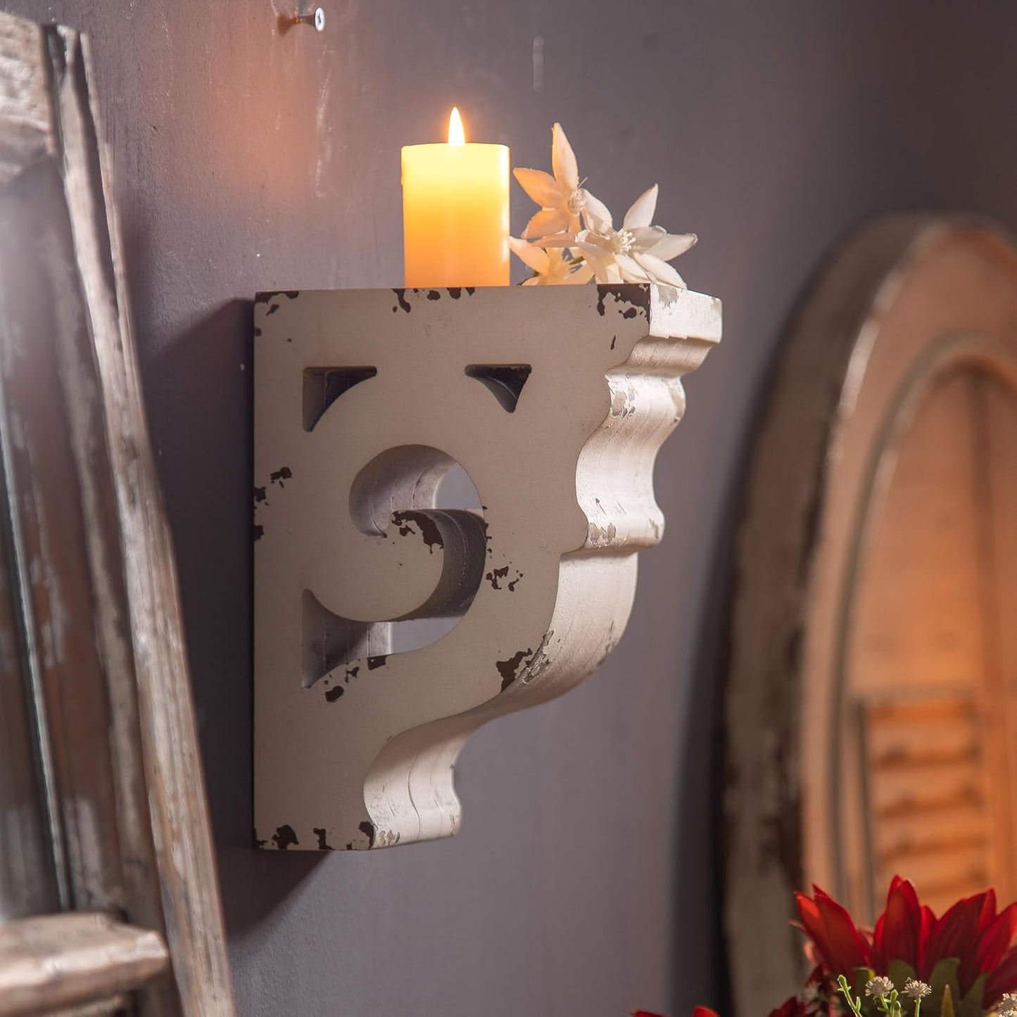 Decorative Shelf Brackets Rustic Shelf Farmhouse Decor / White