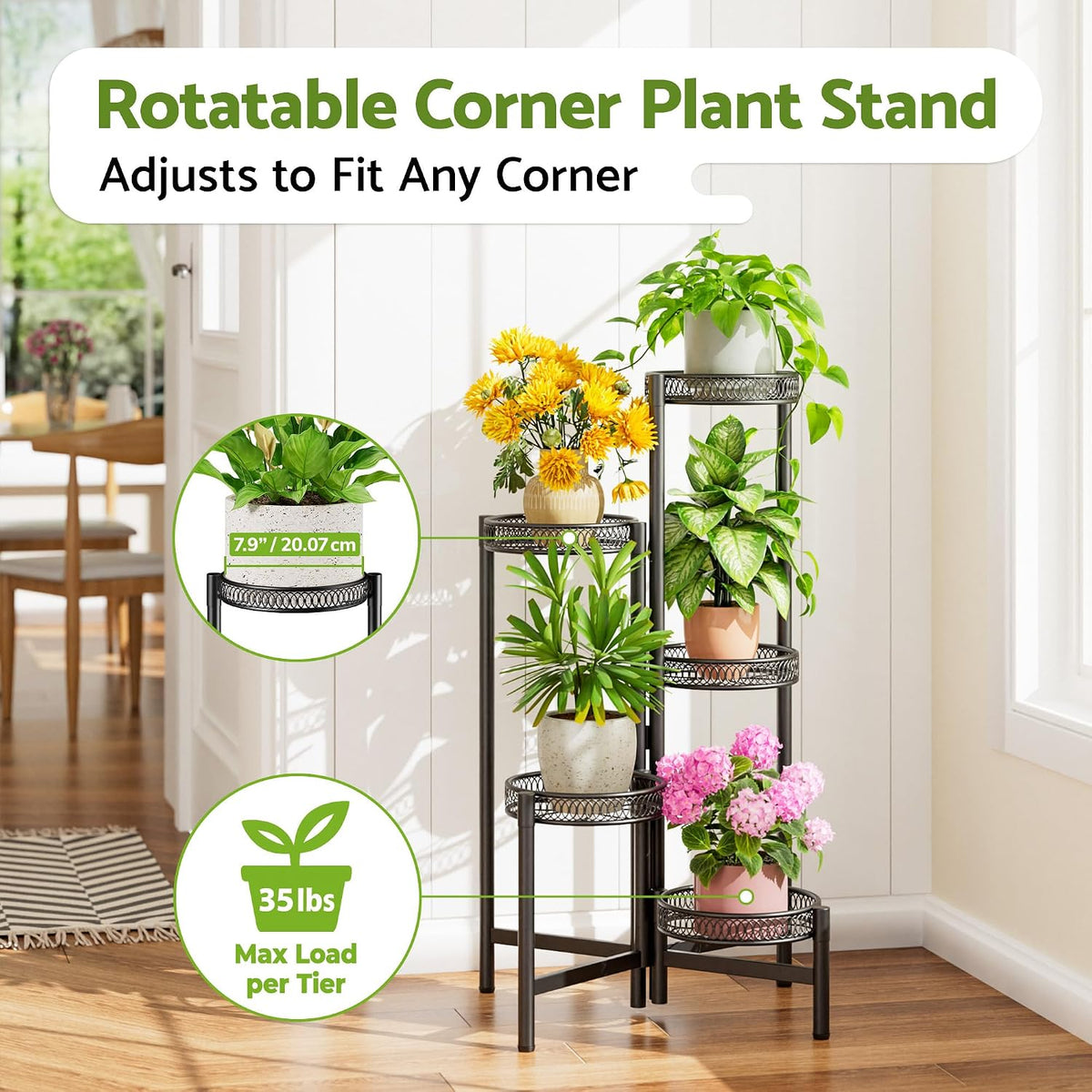 Plant Stand Indoor Outdoor, 5 Tier Corner Metal Flower Display Holder Stand, Folding Tall Plant Rack for Patio Balcony