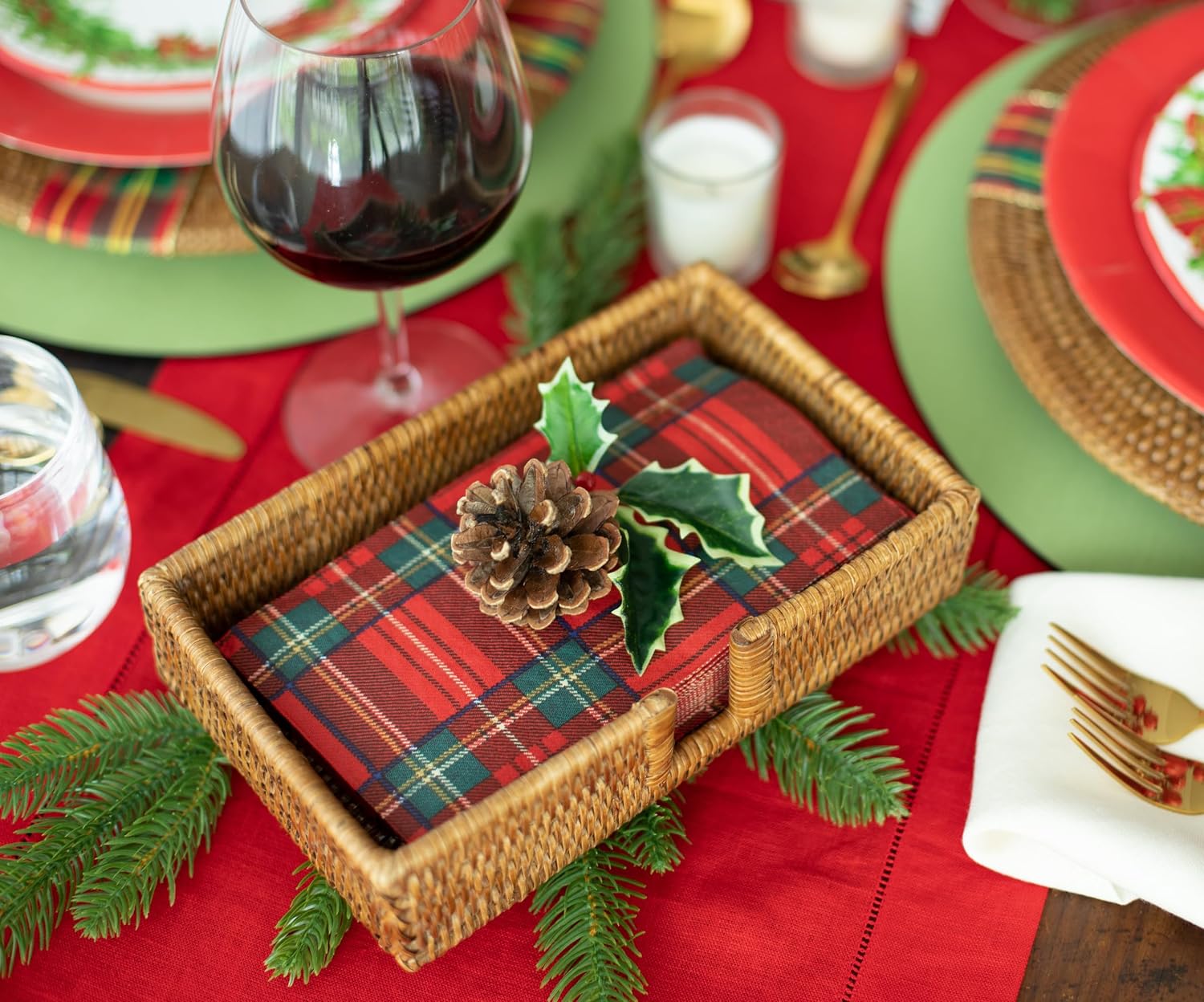 Rattan Napkin Holder in Dark Brown / Guest Towel / Natural