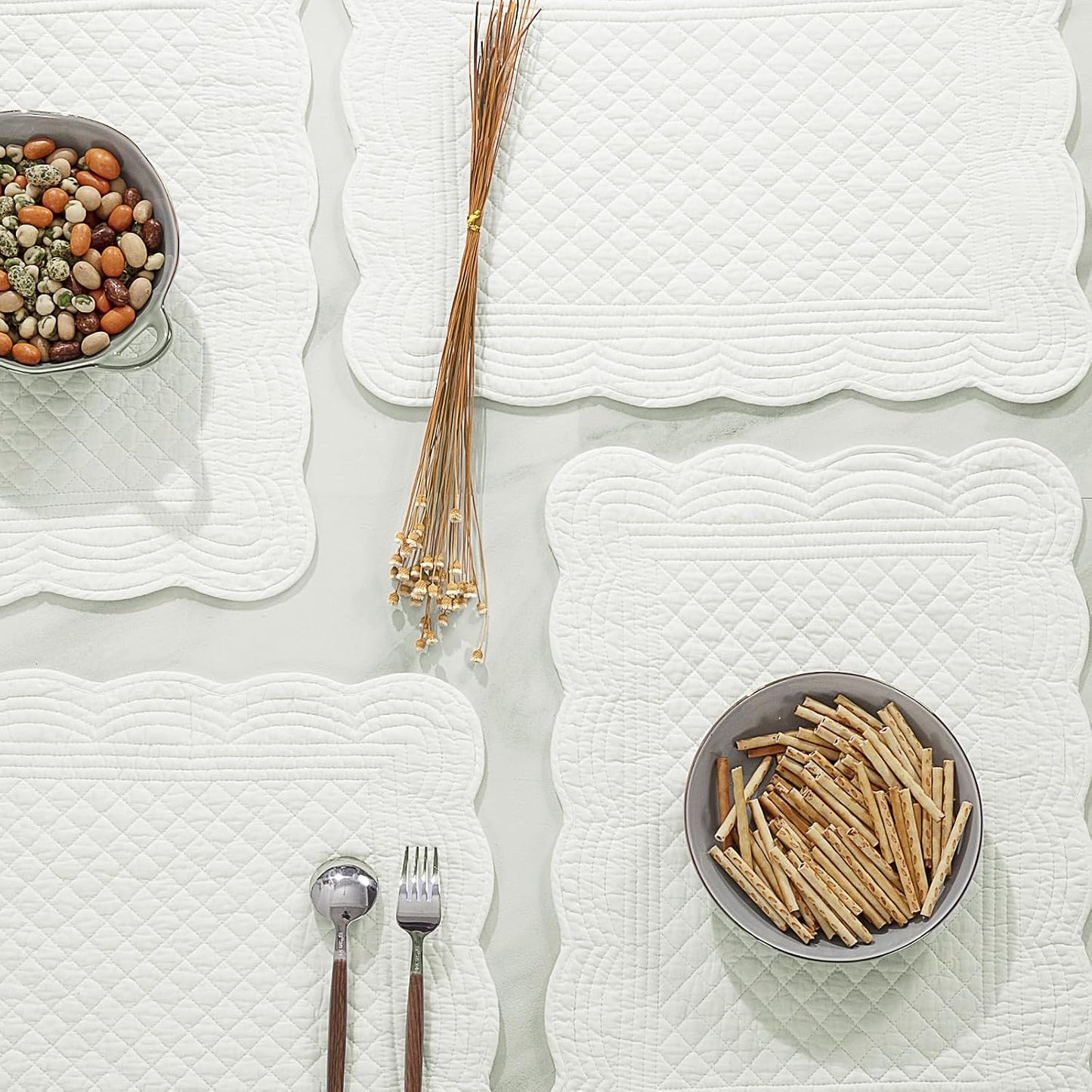 HOMBYS Quilted Placemats Set of 6 Washable-13x18 inches Rectangular Placemats for Kitchen Table-100% Cotton Fabric
