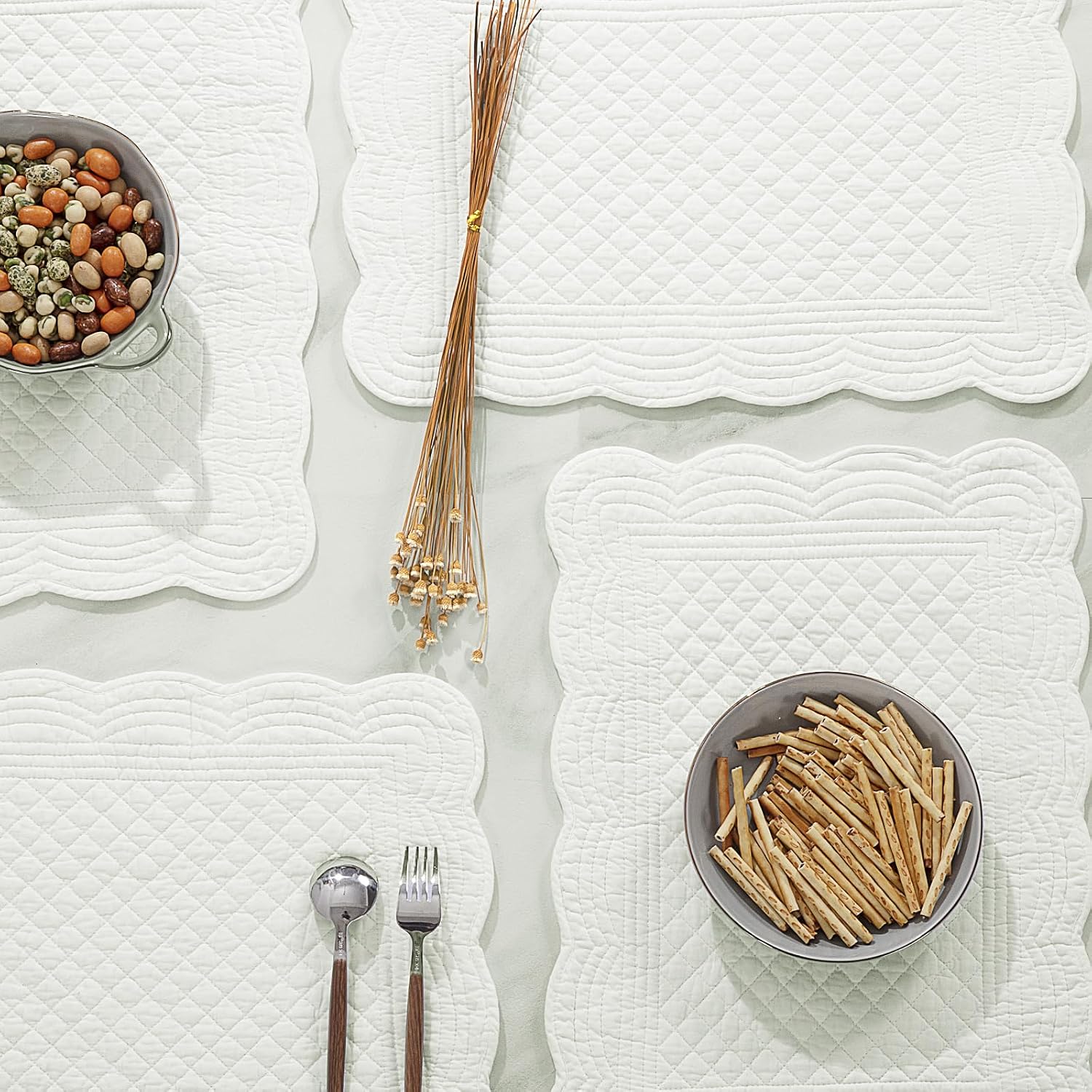 HOMBYS Quilted Placemats Set of 6 Washable-13x18 inches Rectangular Placemats for Kitchen Table-100% Cotton Fabric