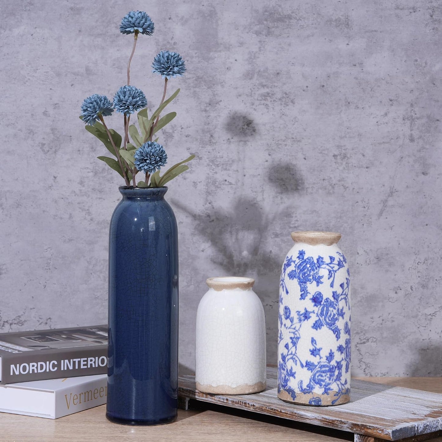 Vintage Ceramic Vase / Vintage- Blue / Set of 3