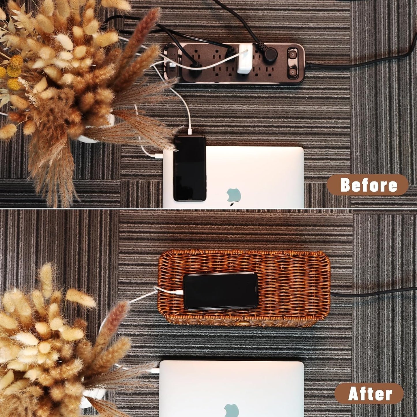 Handmade Cord Organizer for Desk Cord Hider Outlet Covers for Power Strip TV PC / Brown / Set