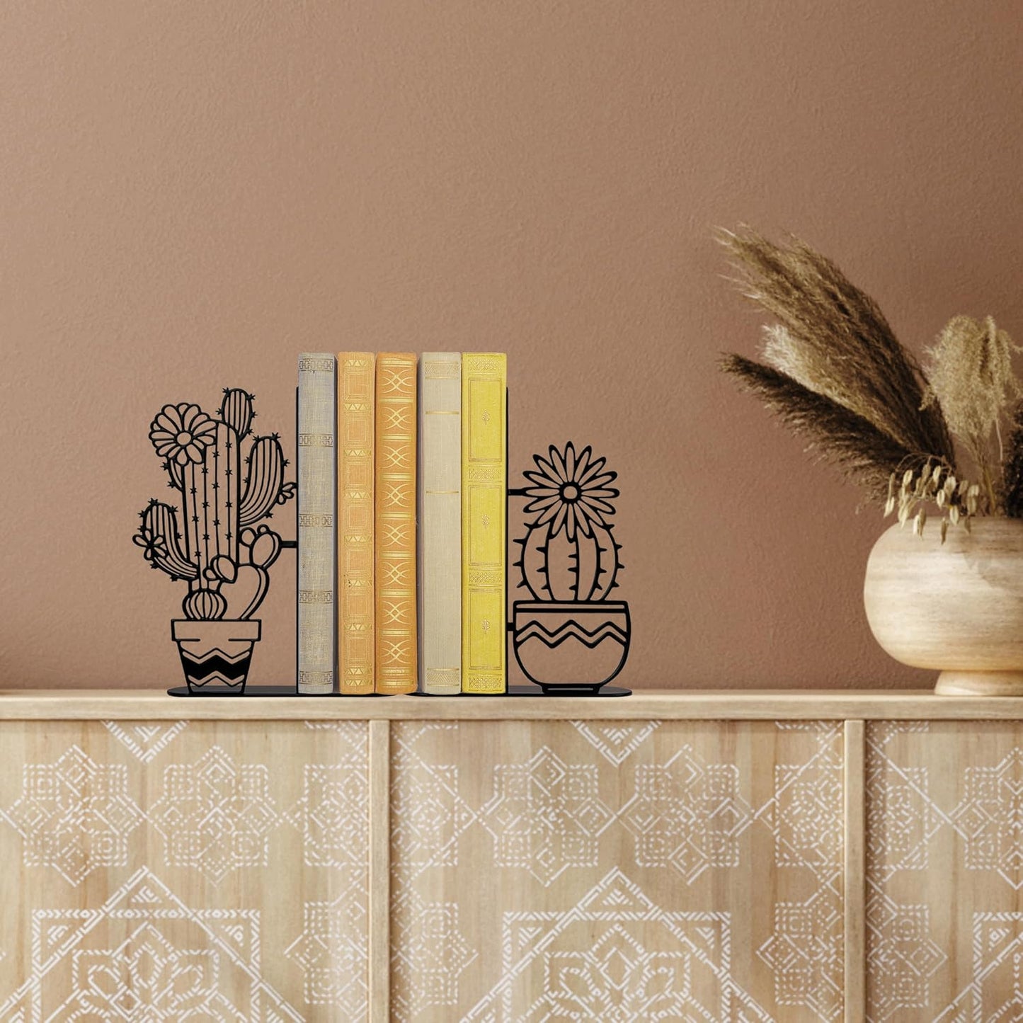 Metal Cactus Planter Book Ends / Black