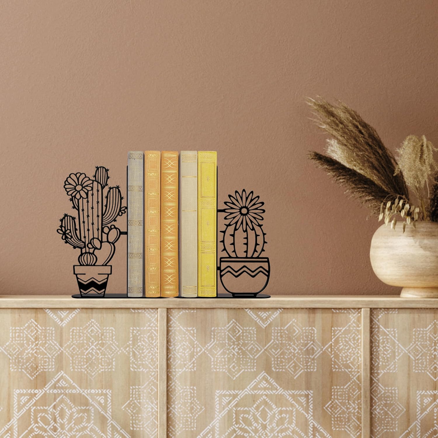 Metal Cactus Planter Book Ends / Black