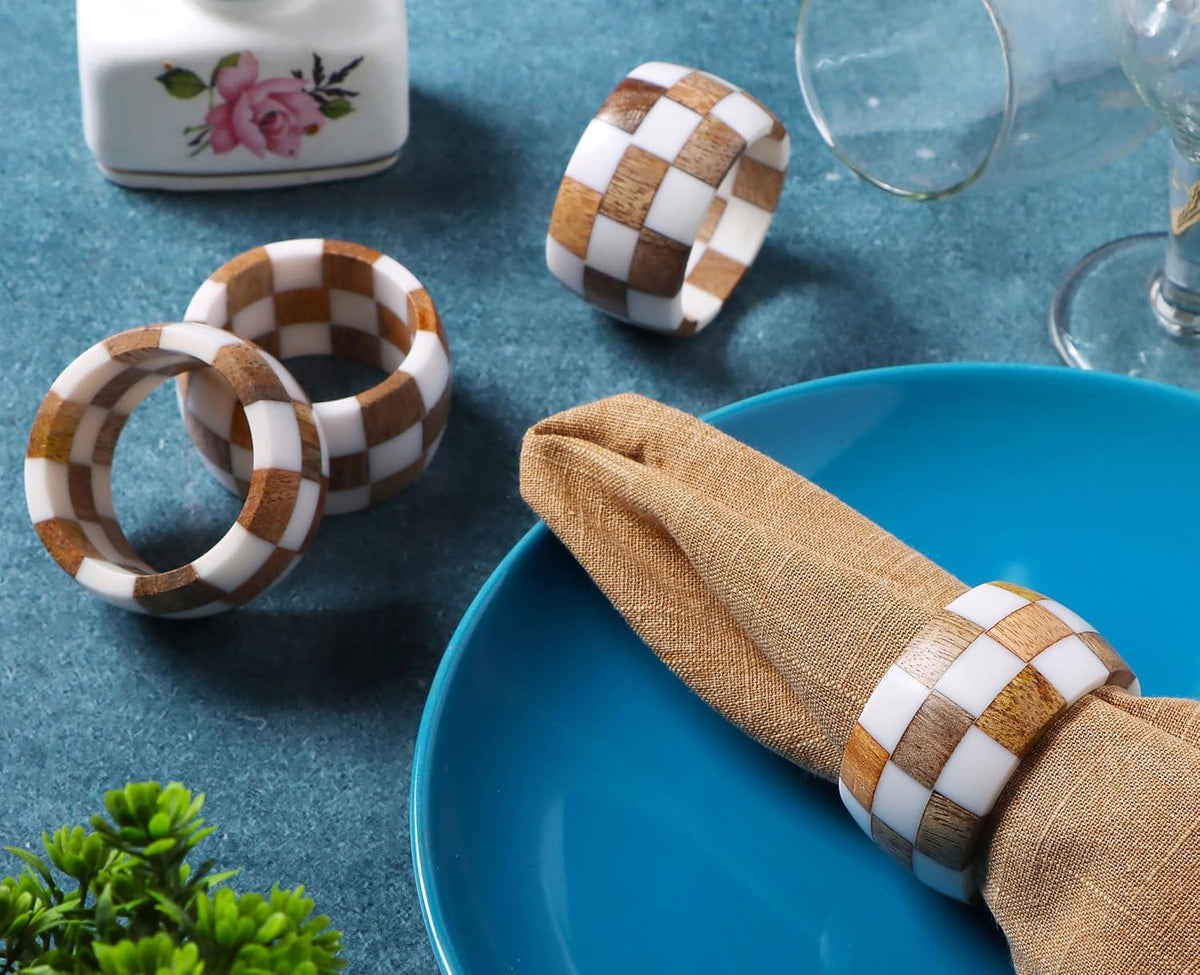 Resin & Wood Napkin Rings, Set of 8, White | 2x2x1 in each, epoxy resin & natural wood, moisture-resistant