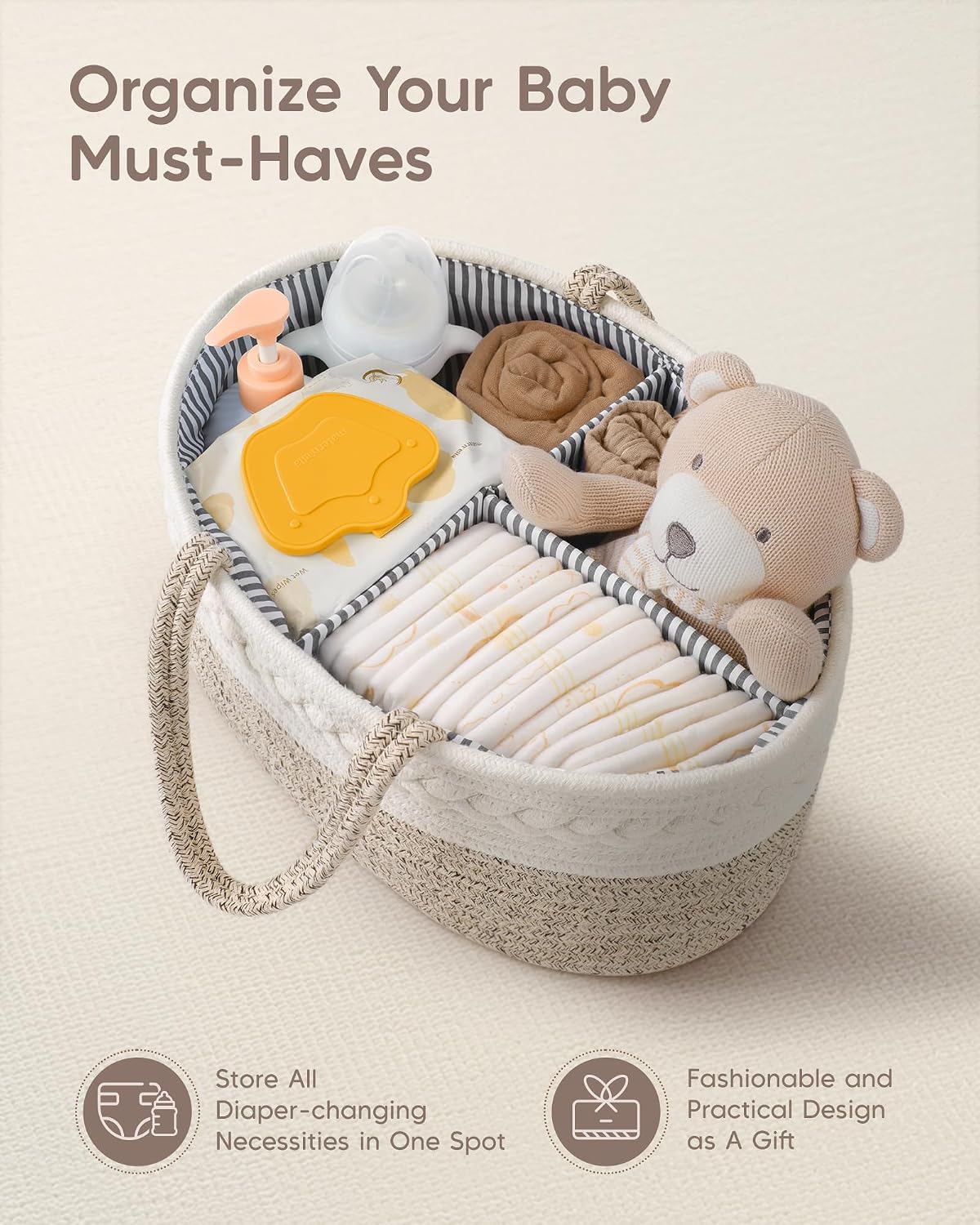 Cotton Rope Baby Gift Basket / Large / Brown
