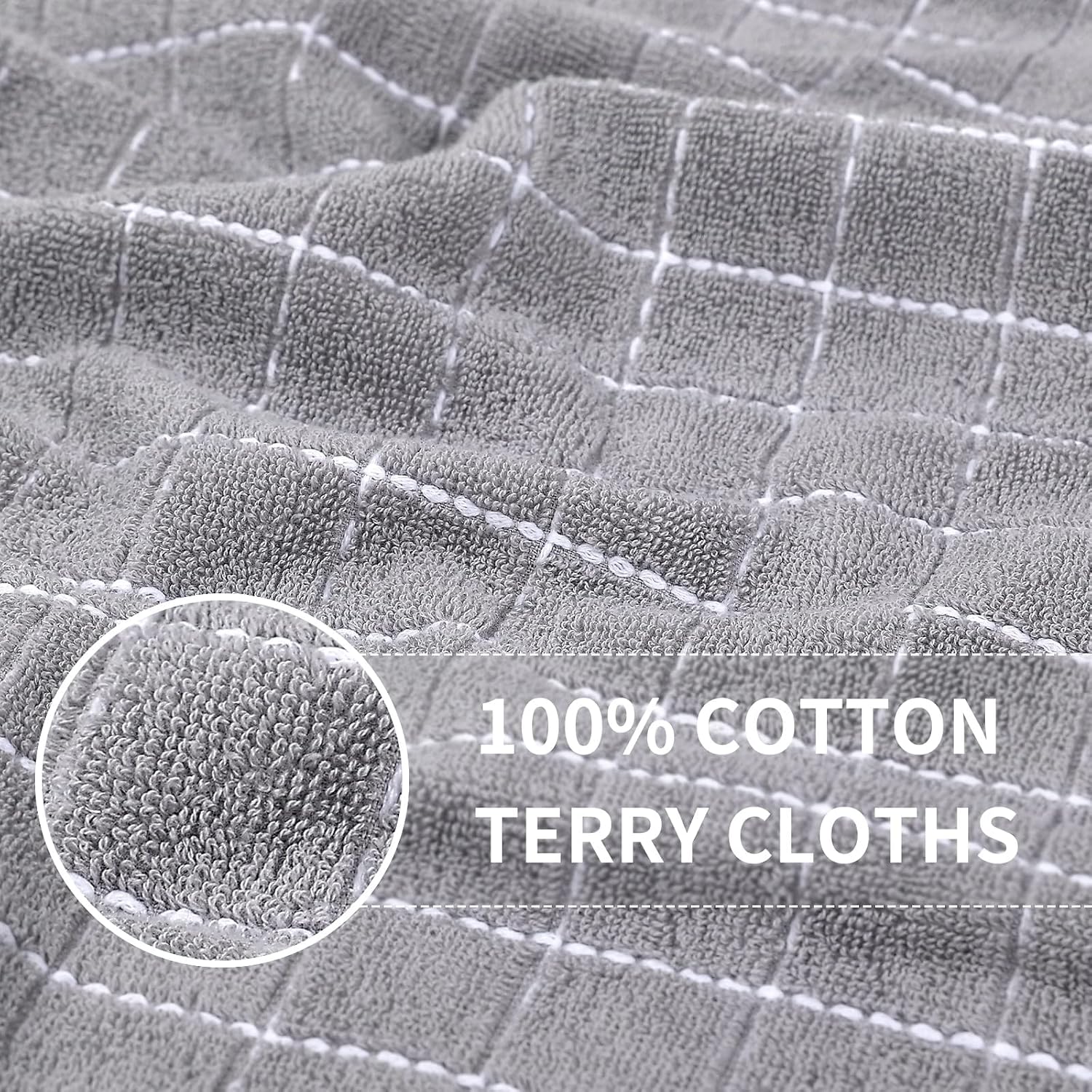 Homaxy 100% Cotton Terry Kitchen Towels, 6 Pack, Light Grey | Ultra Soft and Absorbent Dish Towels for Kitchen