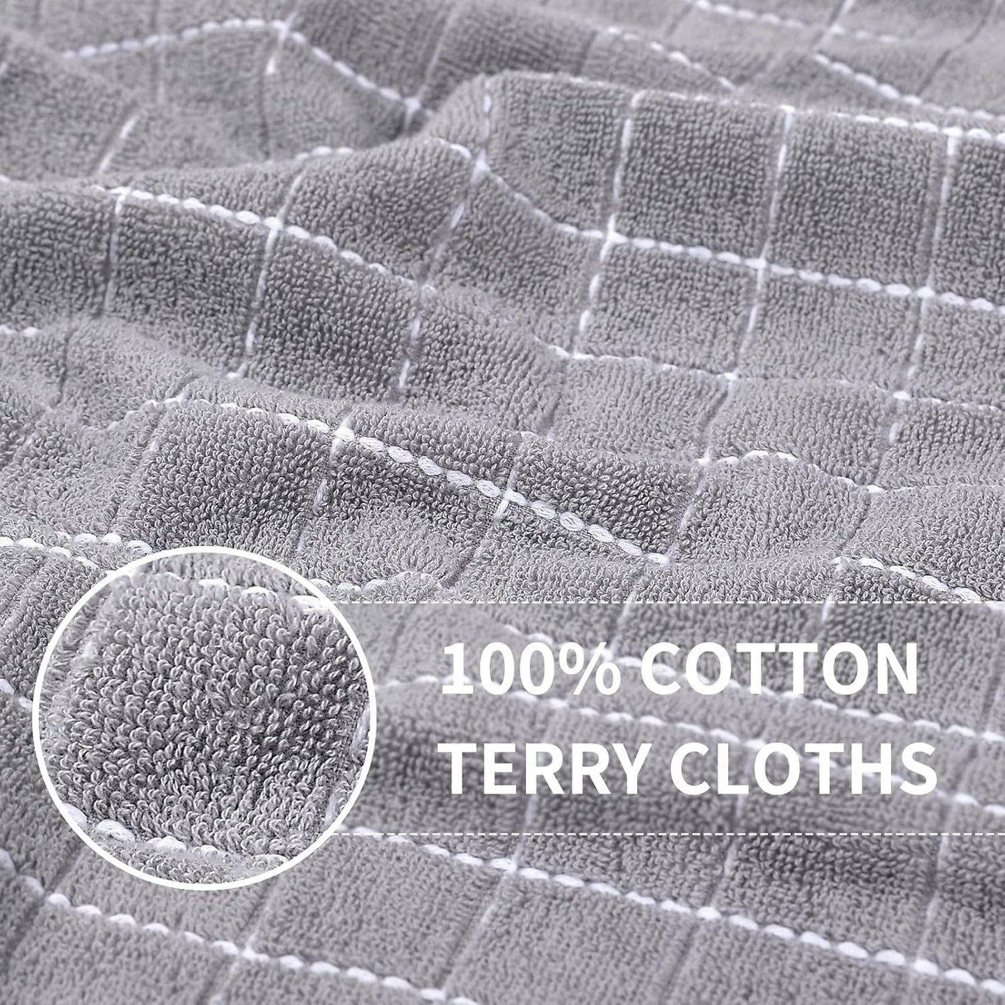 Homaxy 100% Cotton Terry Kitchen Towels, 12 Pack, Light Grey | Ultra Soft and Absorbent Dish Towels for Kitchen
