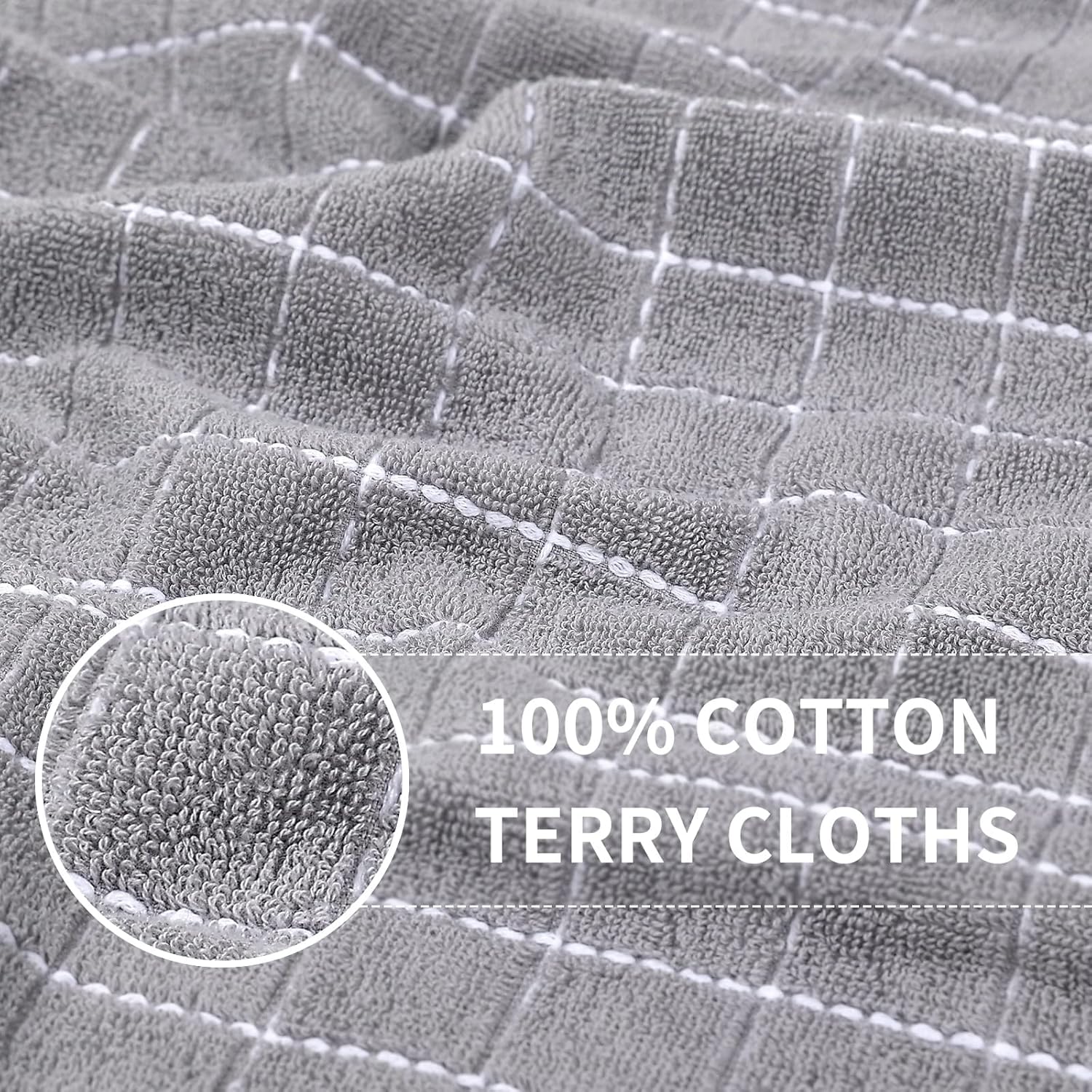 Homaxy 100% Cotton Terry Kitchen Towels, 12 Pack, Light Grey | Ultra Soft and Absorbent Dish Towels for Kitchen