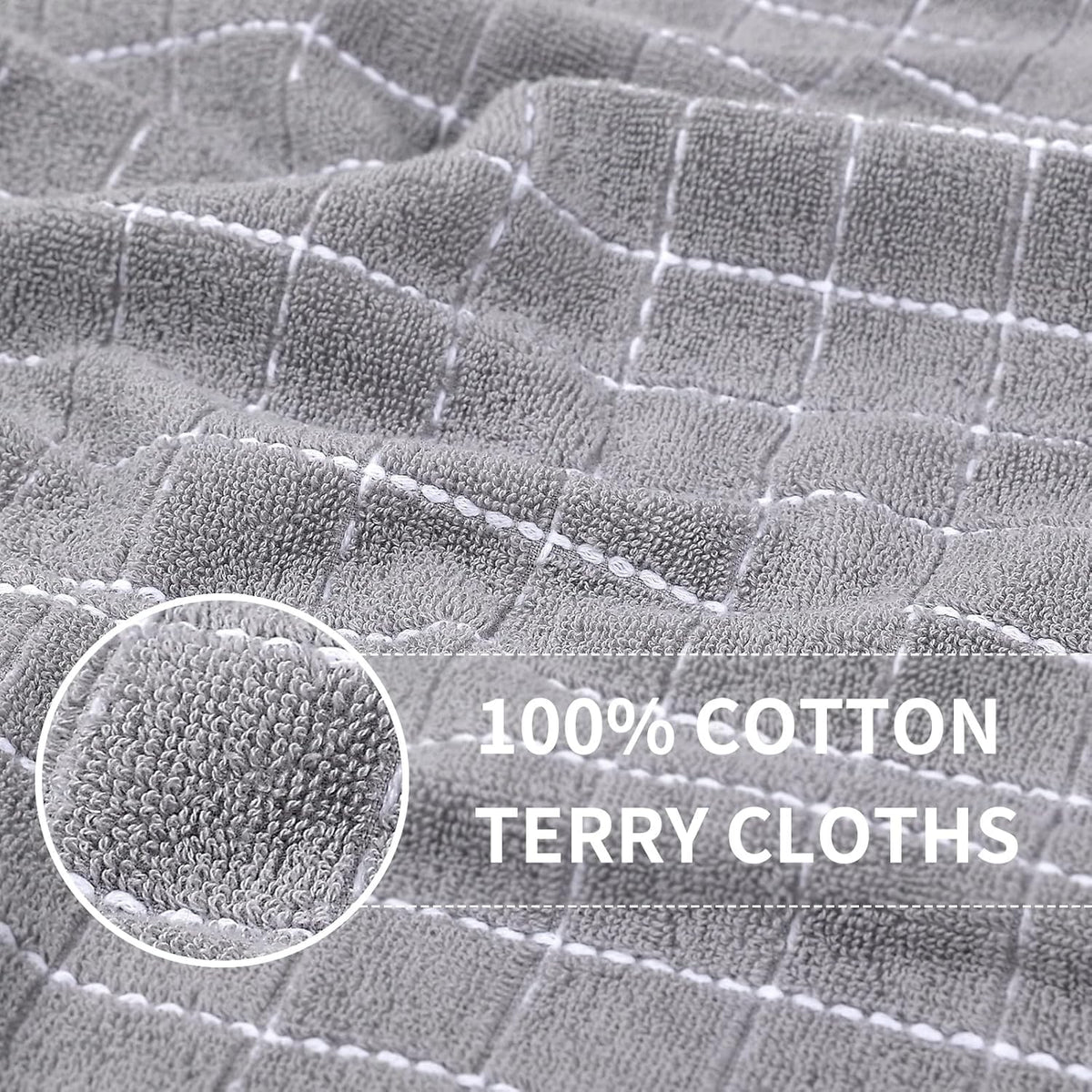 Homaxy Kitchen Towels and Dishcloths Set, Set of 16, Light Grey | Bulk Cotton Terry Kitchen Towels, Checkered Designed
