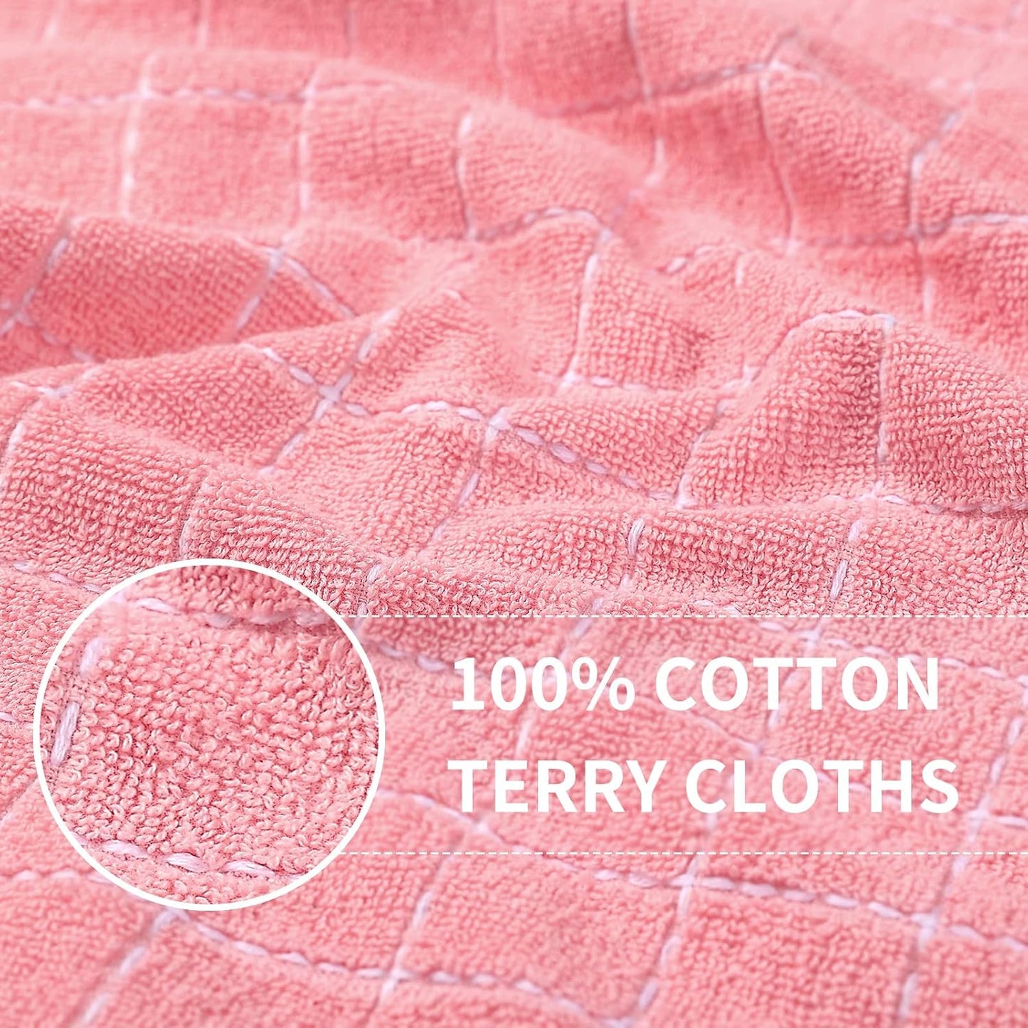 Homaxy Kitchen Towels and Dishcloths Set, Set of 12, Pink | Bulk Cotton Terry Kitchen Towels, Checkered Designed, Soft