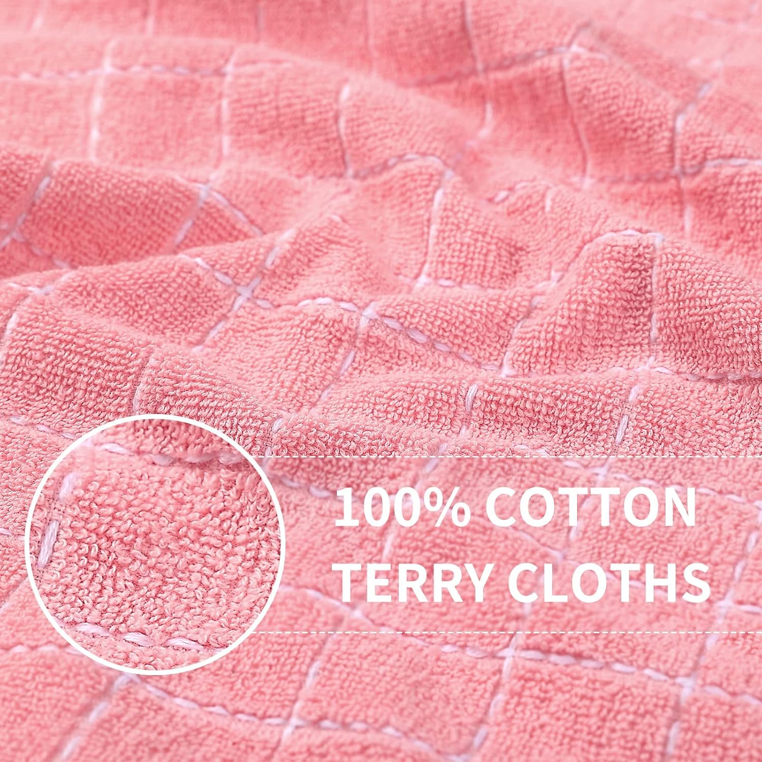 Homaxy Kitchen Towels and Dishcloths Set, Set of 12, Pink | Bulk Cotton Terry Kitchen Towels, Checkered Designed, Soft