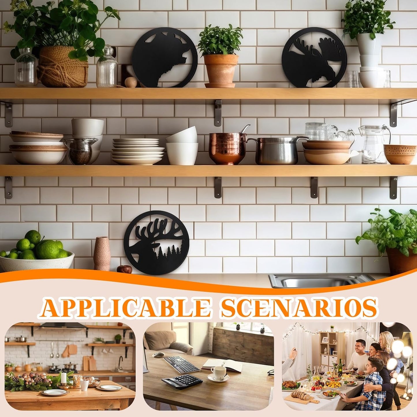 Reallnaive 3 Pcs Cast Iron Trivets Cookware Black Bear Kitchen Accessories 7.87 Inch Metal Trivets for Hot Dishes Dutch