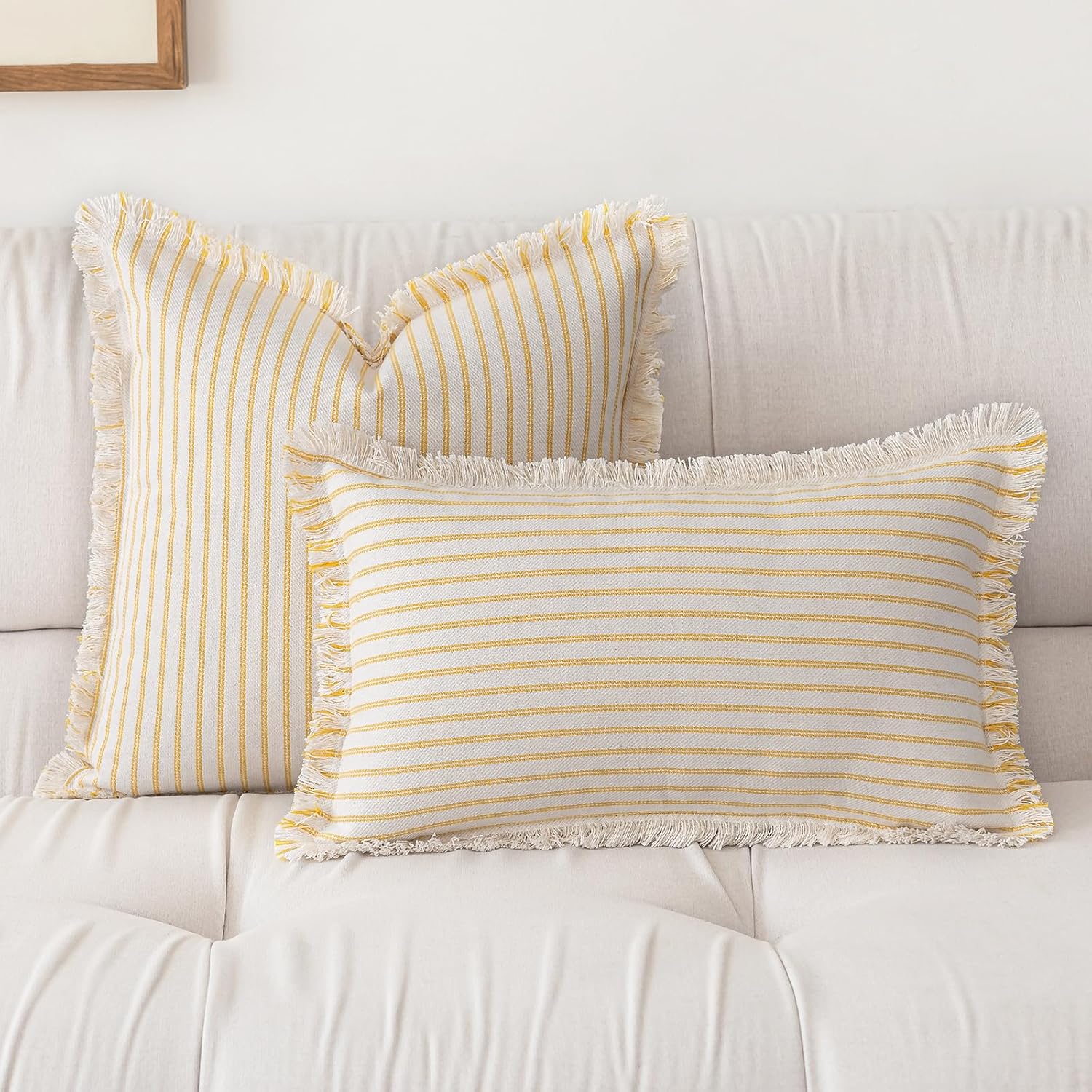 Throw Pillow Covers Striped Fringe Pillow Cover Farmhouse Cushion / Yellow / 24 x 24 / Set of 2