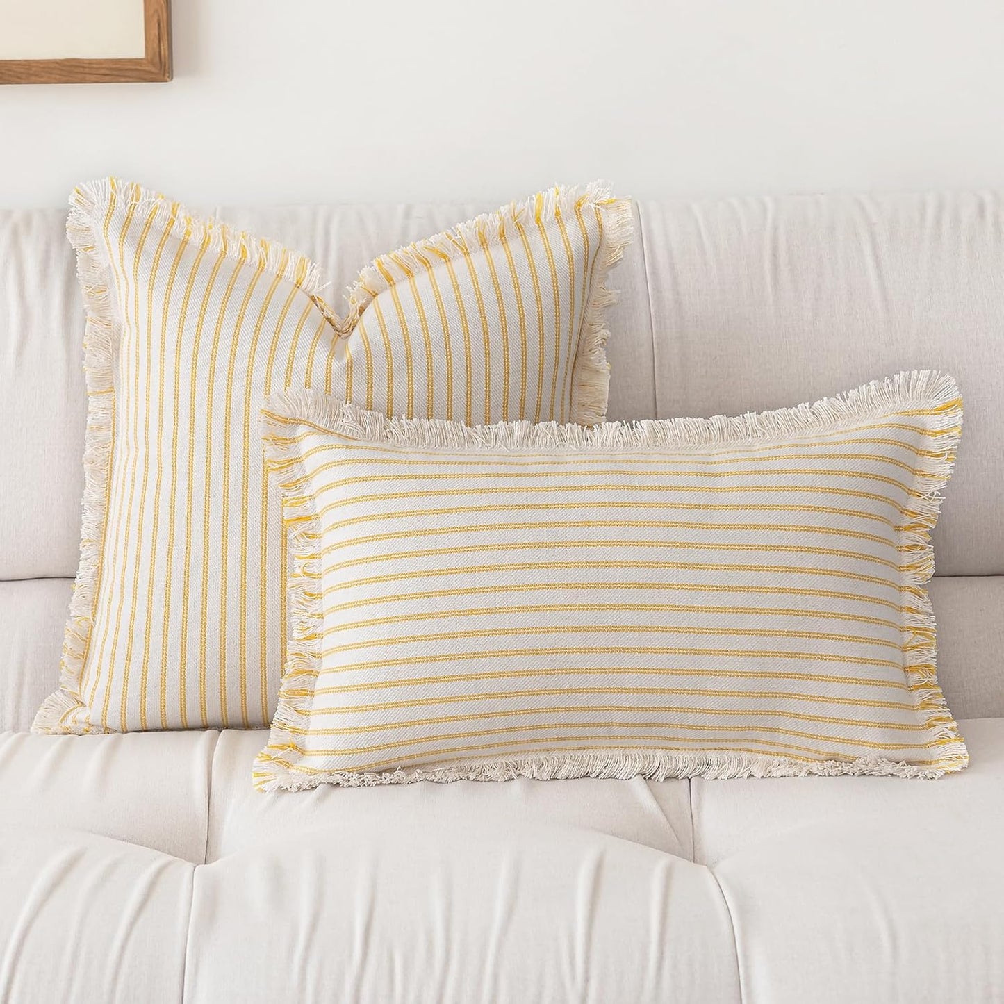 Throw Pillow Covers Striped Fringe Pillow Cover Farmhouse Cushion / Yellow / 20 x 20 / Set of 2