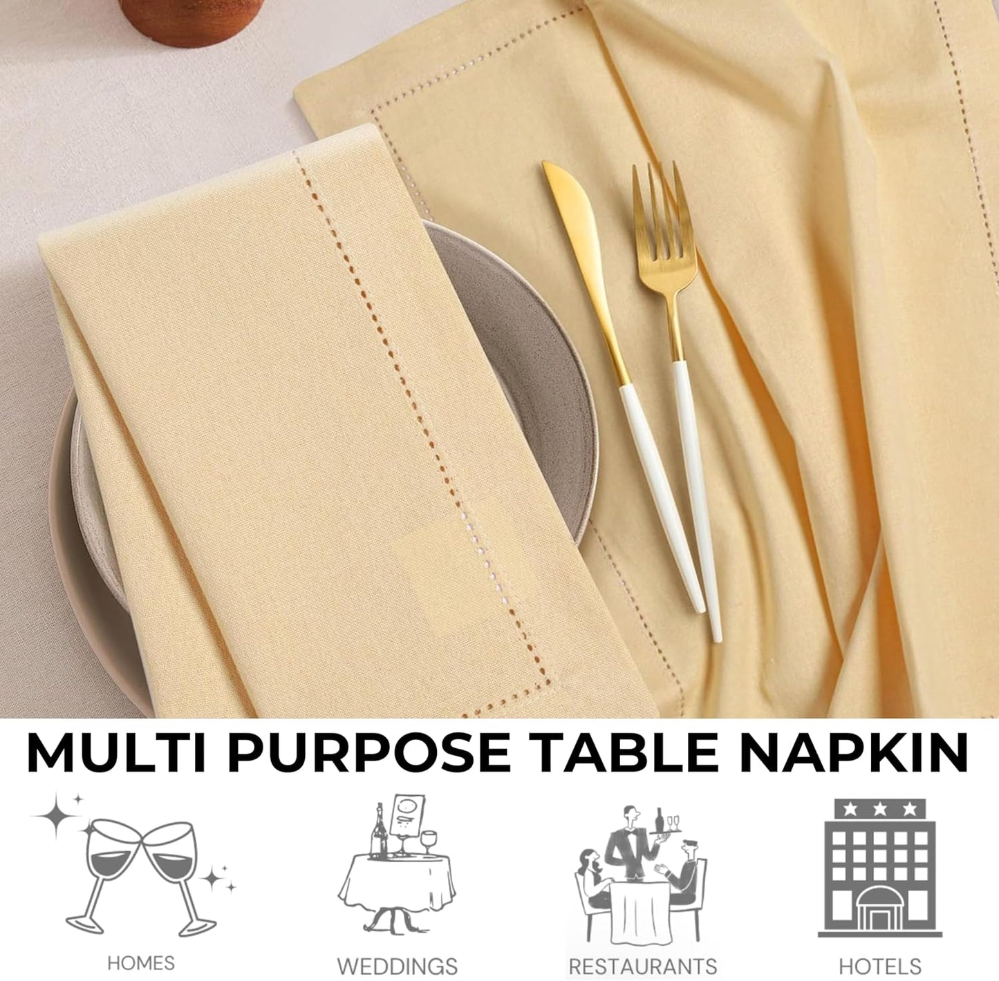 Bedding Craft Cotton Dinner Cloth Napkins Set of 12 – 18x18 Apricot Gelato Hemstitched – Machine Washable Fabric