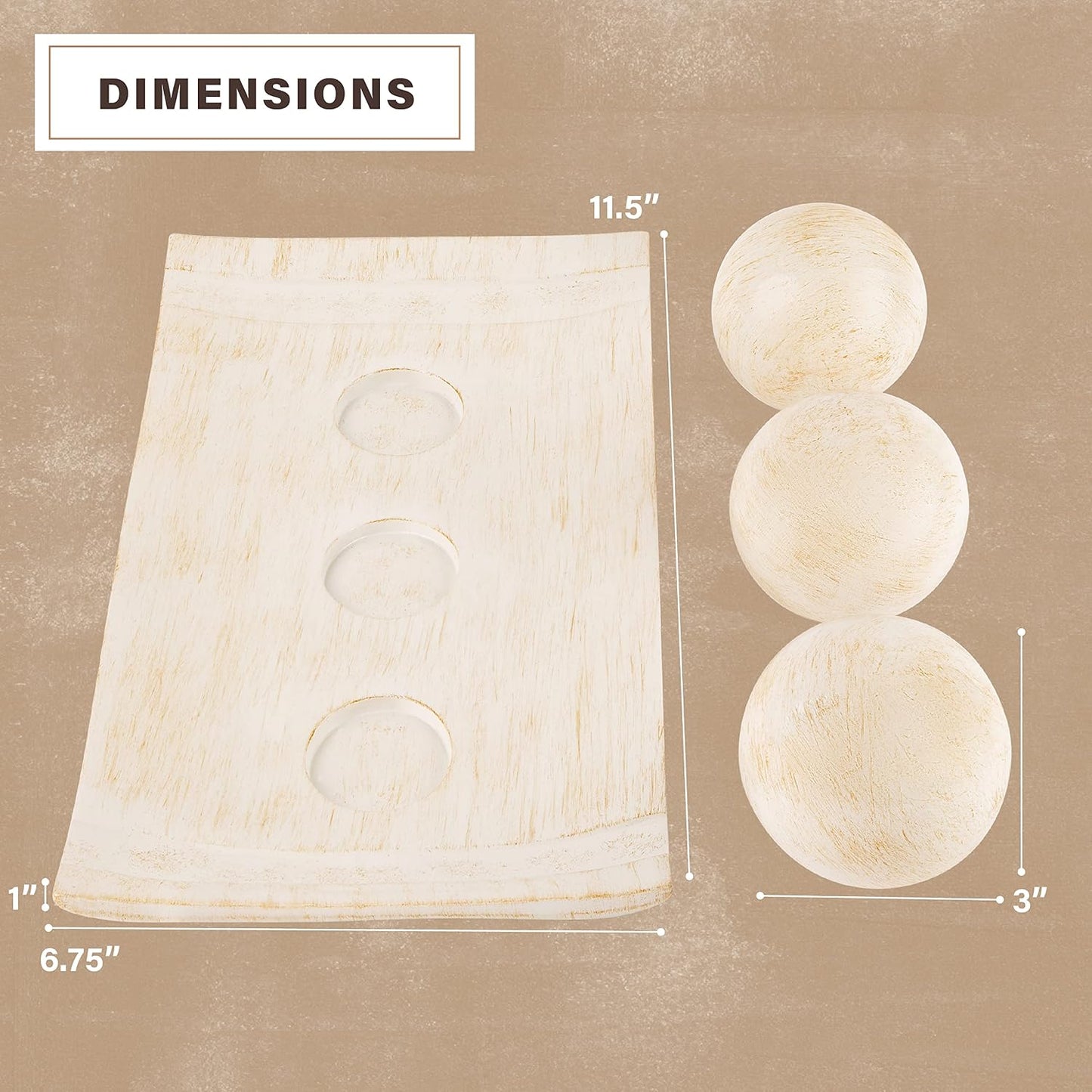 Rustic Luxe Decorative Tray and Orb Set / Distressed White