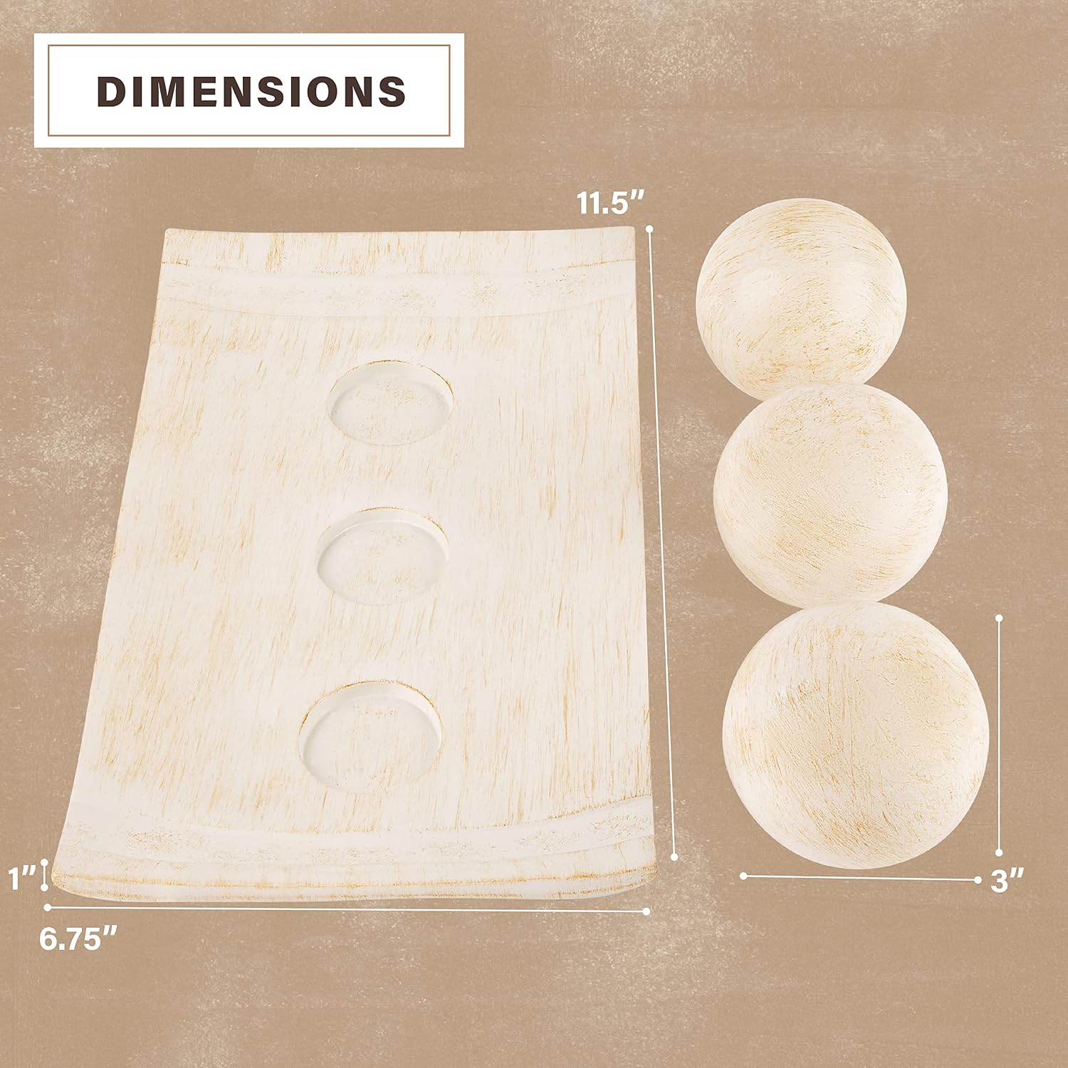 Rustic Luxe Decorative Tray and Orb Set / Distressed White