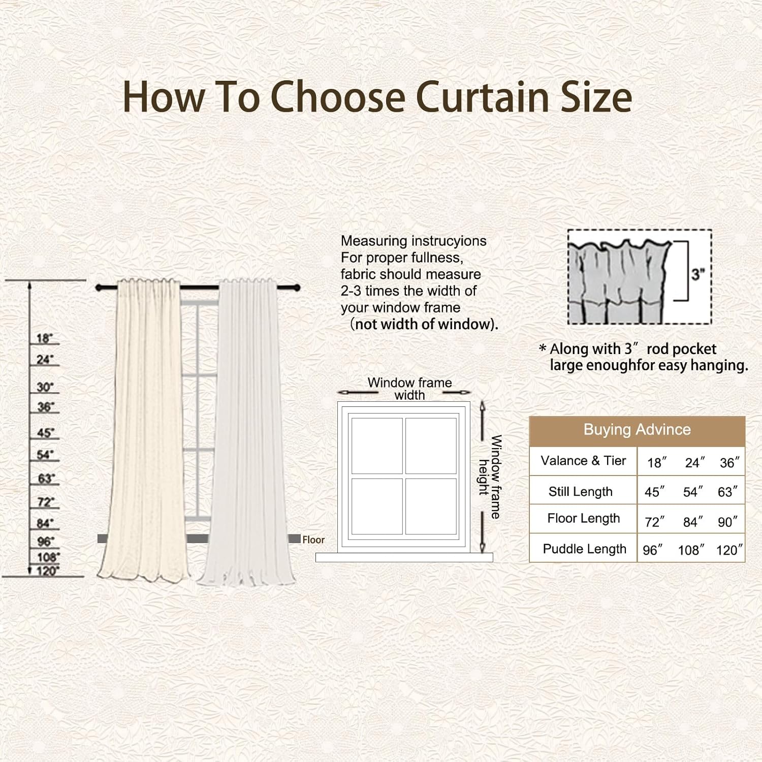 Boho Lace Curtains Long / Beige / 50"W x 84"L / 84 Inch / Set of 2