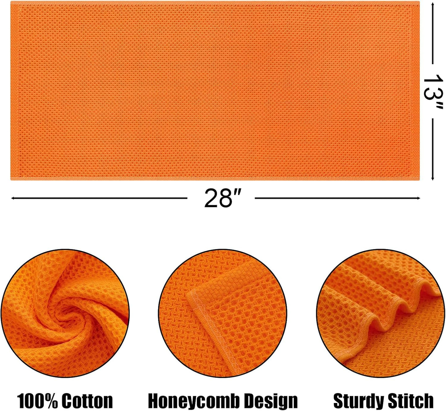 Kitinjoy 100% Cotton Waffle 6-Pack Kitchen Towels, 13" x 28", Orange | Super Soft, Ultra-Absorbent, Fast Drying