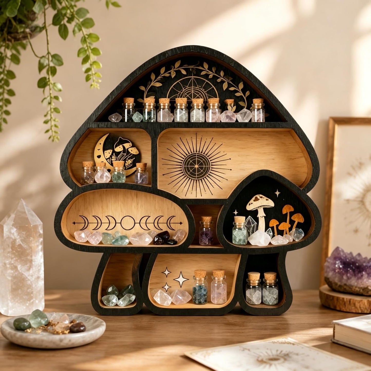 Crystal Holder / Decor Wall Shelves / 3-mushroom