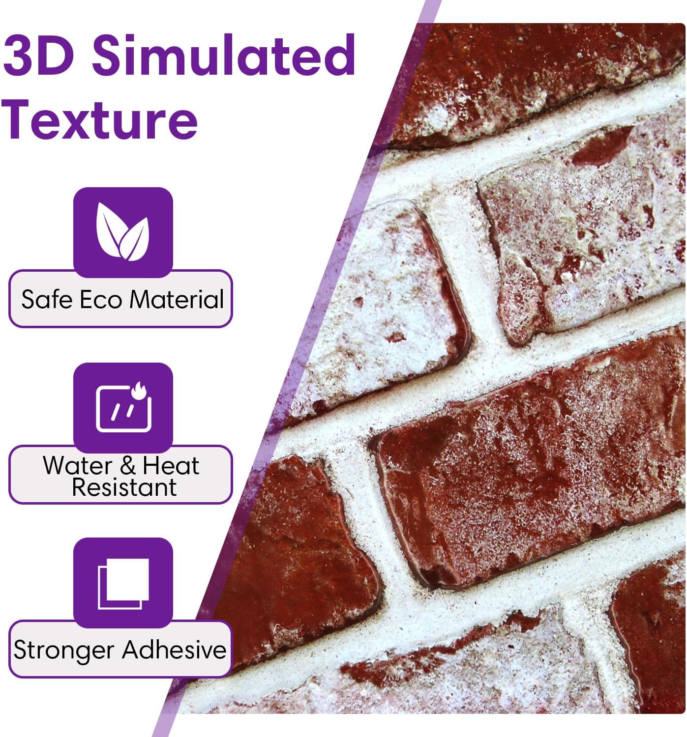 3D Peel and Stick Faux Brick Wall Panels / SM-BRICK-D / Red / 11.8 x 11.8 / Set of 10