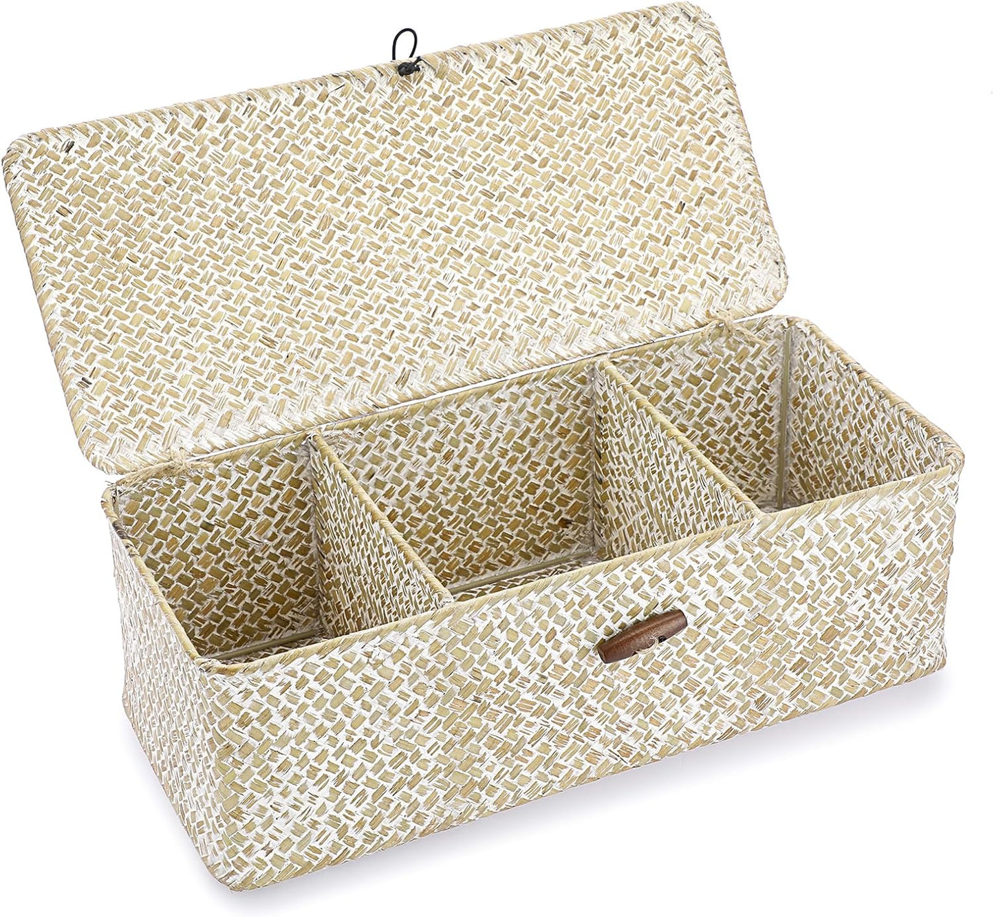 Seagrass Storage Basket Bin 3 Sections Hand-Woven Wicker Baskets / Medium / Whitewash