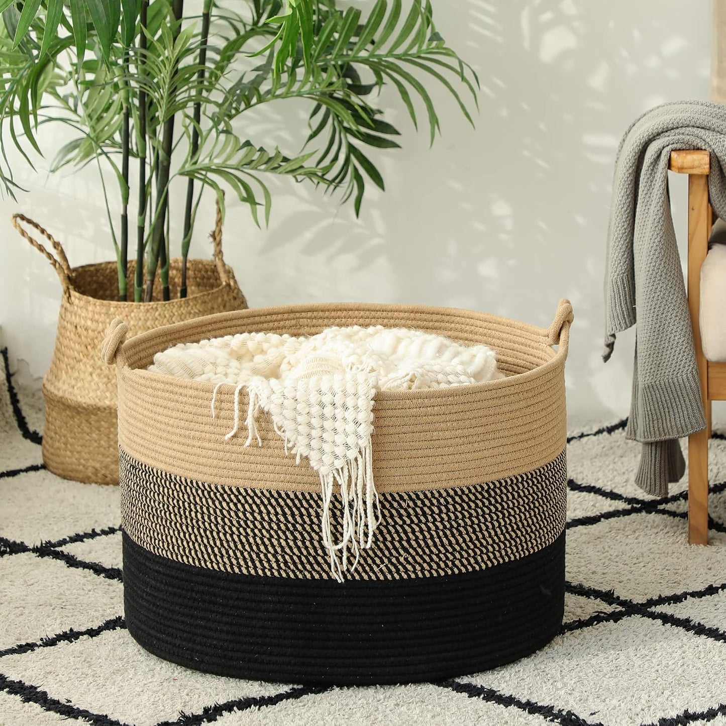 Woven Rope Baskets for storage Baby Laundry Hamper / Black / 20 x 13