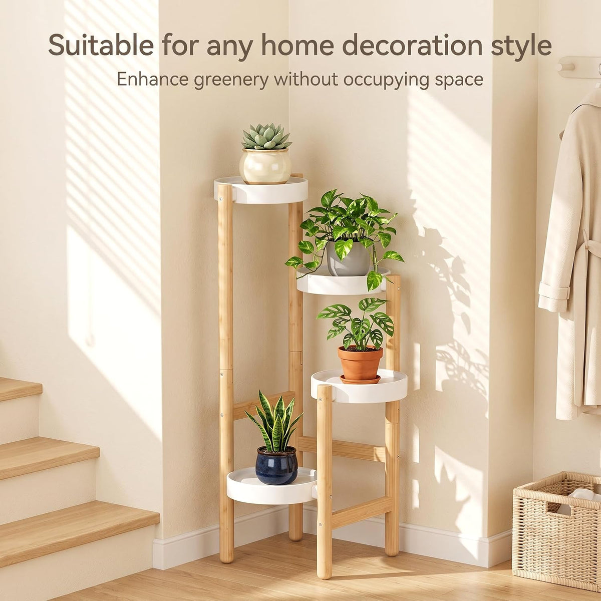 APRTAT 4-Tier Tall Bamboo Plant Stand for Indoor Plants | Natural Bamboo Waterproof Coating Enhanced Stability Easy
