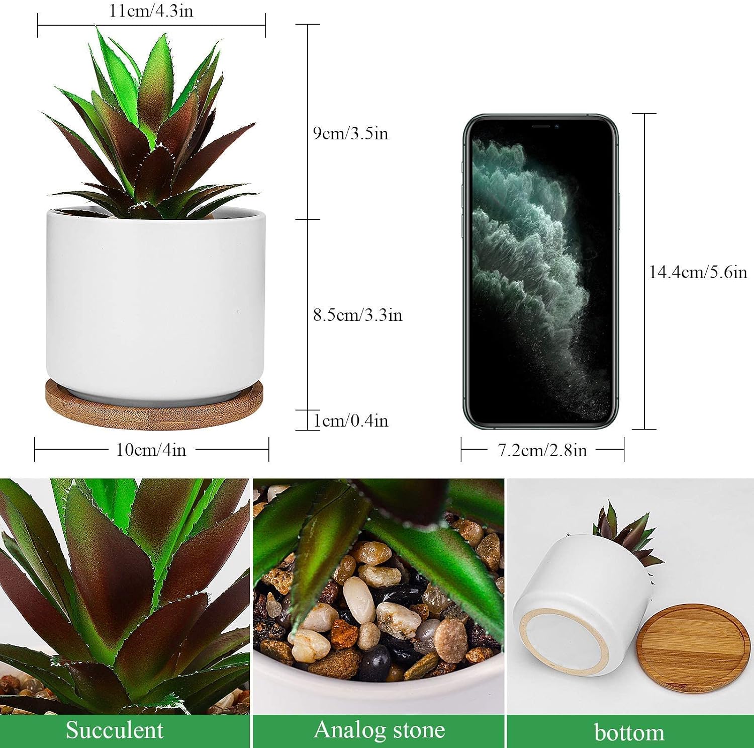 Ceramic Pot and Wooden Tray / 1 Set Pineapple