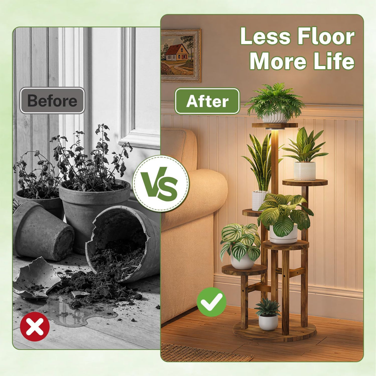 iDavosic.ly 5 Tier Wood Plant Stand Indoor Corner with Grow Light, Brown | Sturdy Tiered Orchid Display Rack, Multiple
