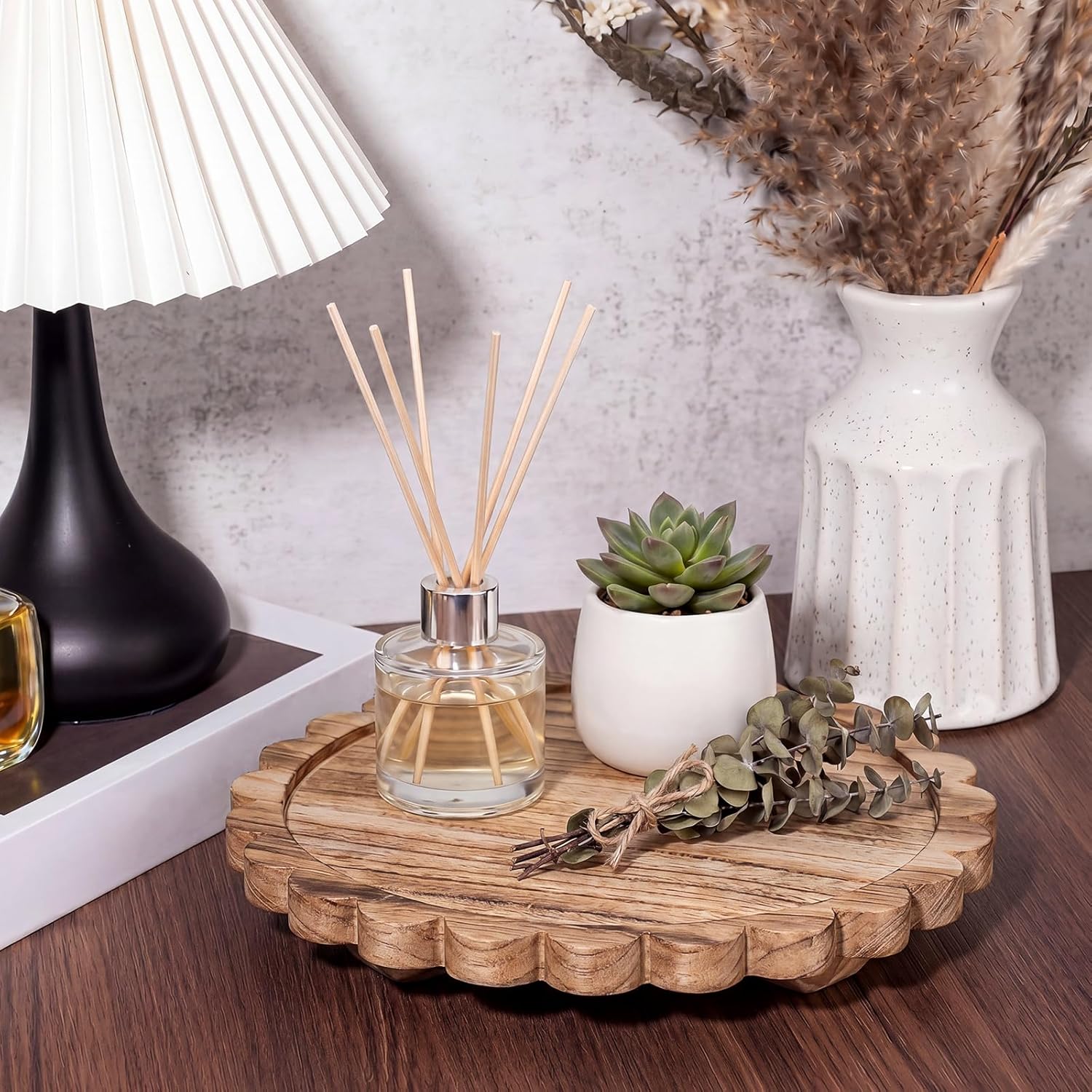 Scalloped Wood Riser Tray Soap Rustic Bathroom Decoration / Natural Wood / Round / Set of 10