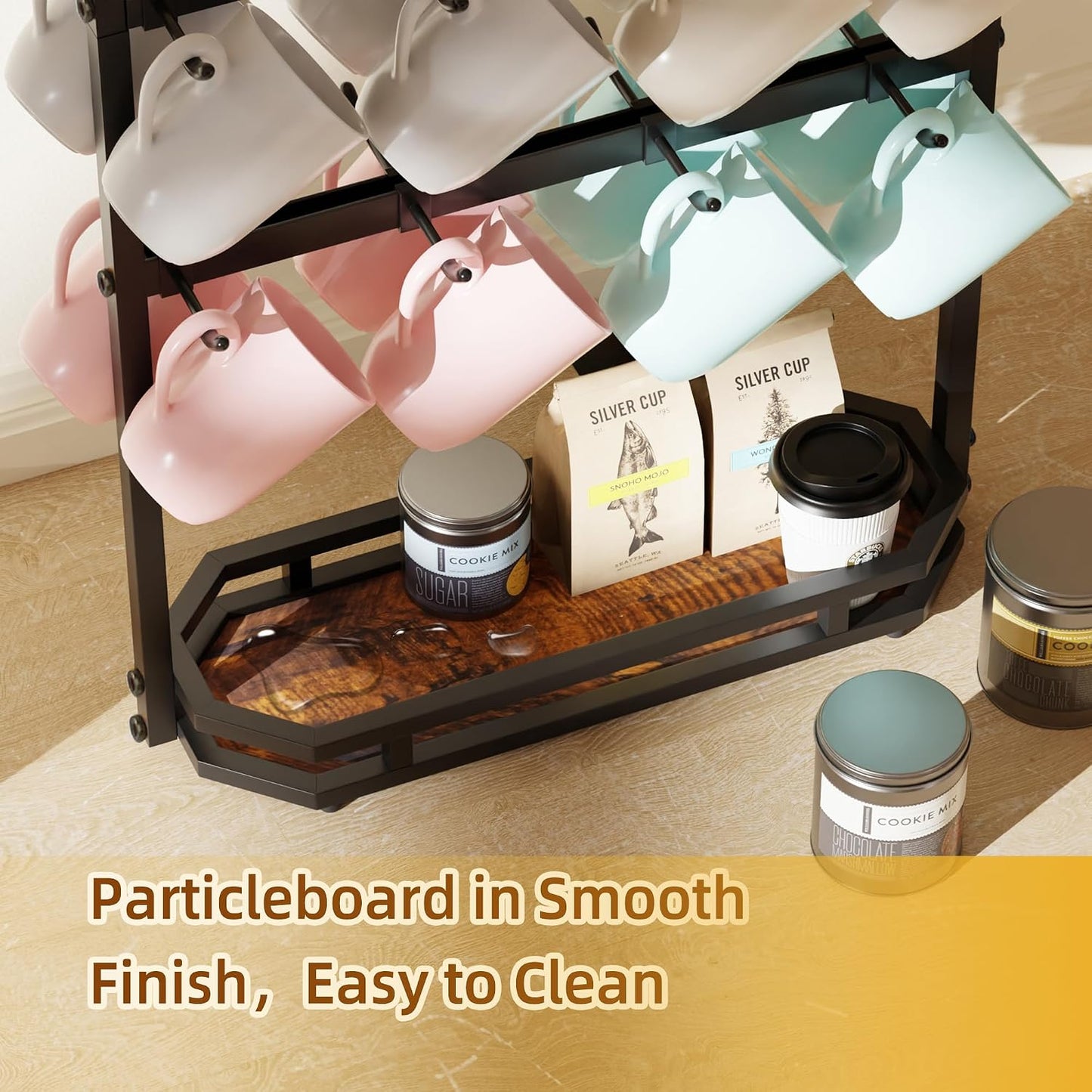 Coffee Mug Holder with Movable Hooks,16 Capacity Coffee Cup Holder for Countertop, Metal Mug Tree Holder Rack with