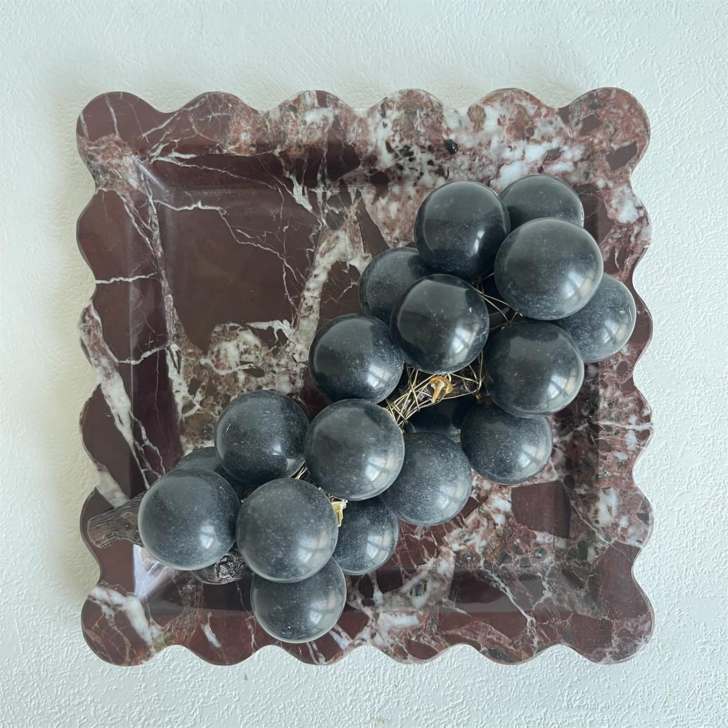 Vintage Marble Tray Small Ornaments Scalloped Tray Handmade Storage Dish / Rosa Levanto / Natural